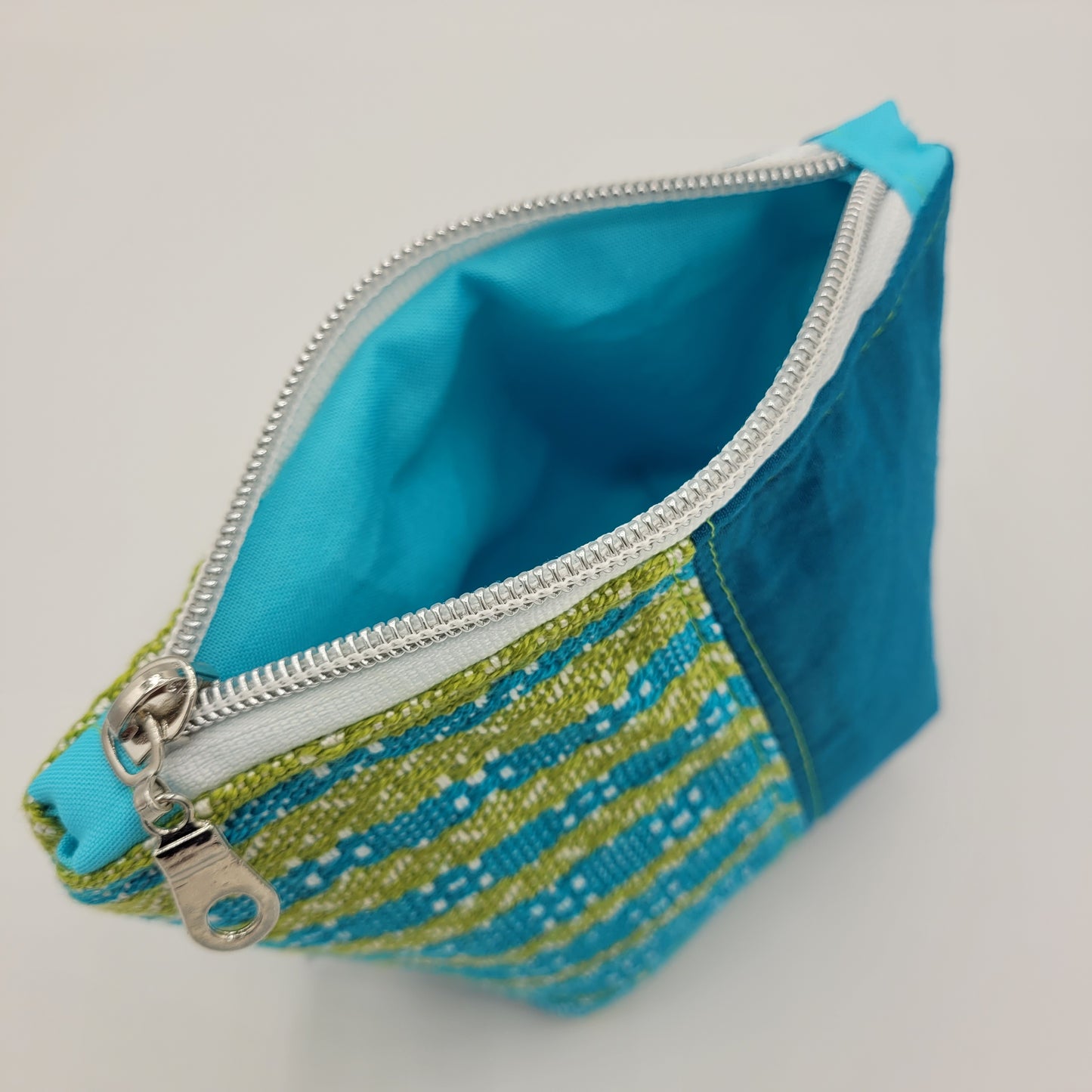 Trinket Bag | Handwoven + Cotton | Turquoise/Lime Hexagon Weave