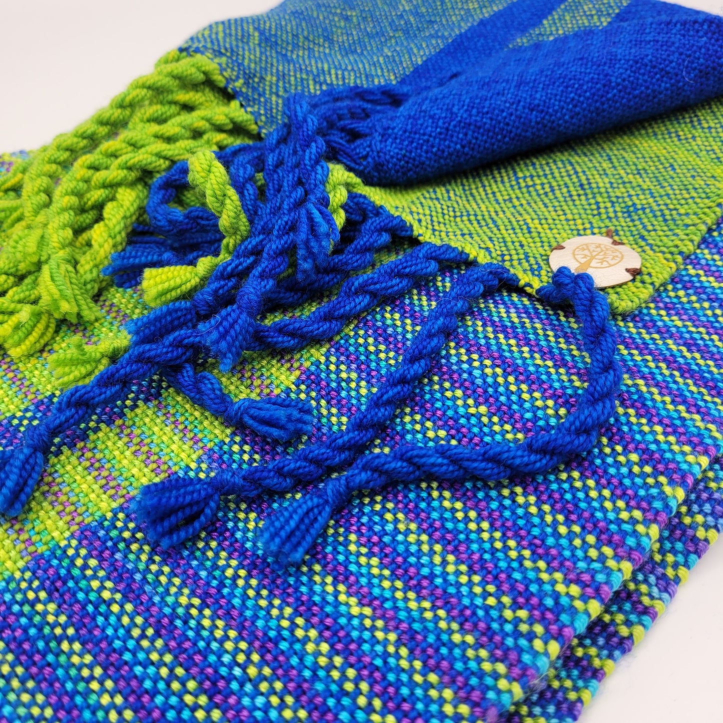 Handwoven Scarf | Wrap | Green & Blue Blend | Wool Silk Blend