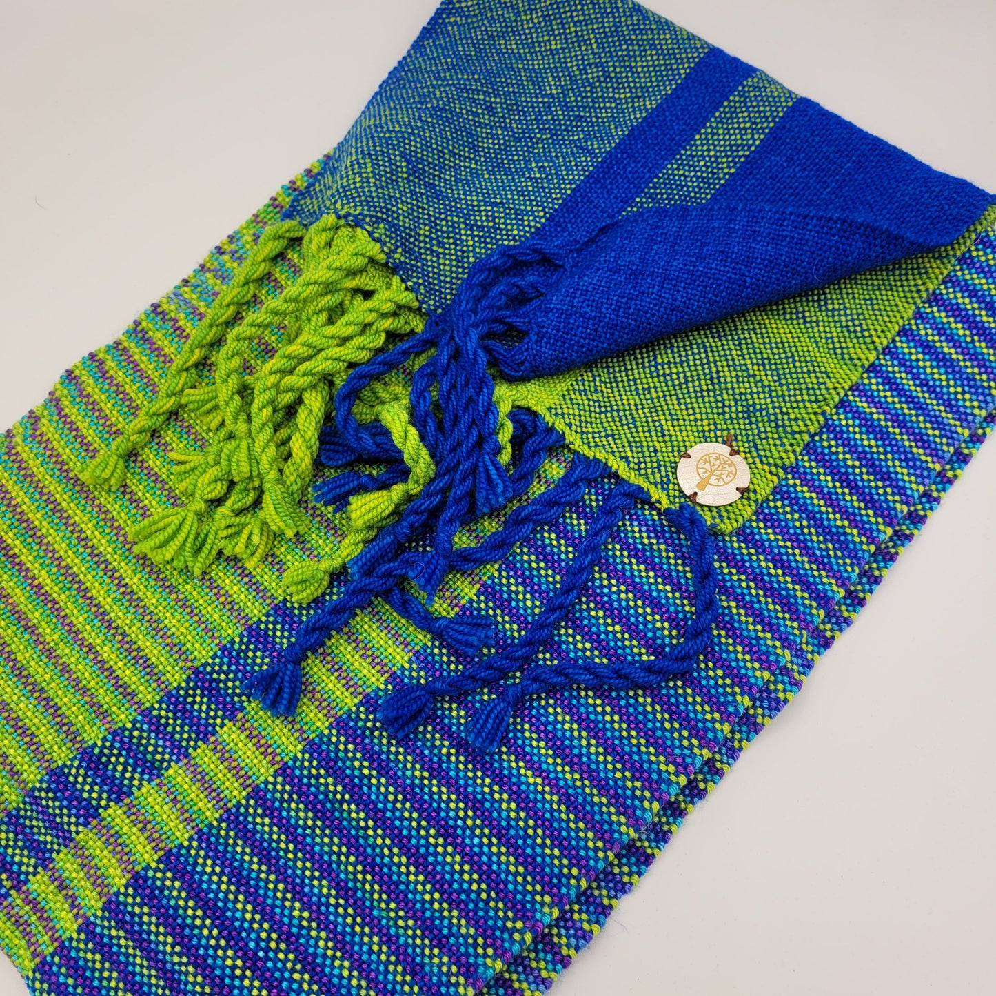 Handwoven Scarf | Wrap | Green & Blue Blend | Wool Silk Blend