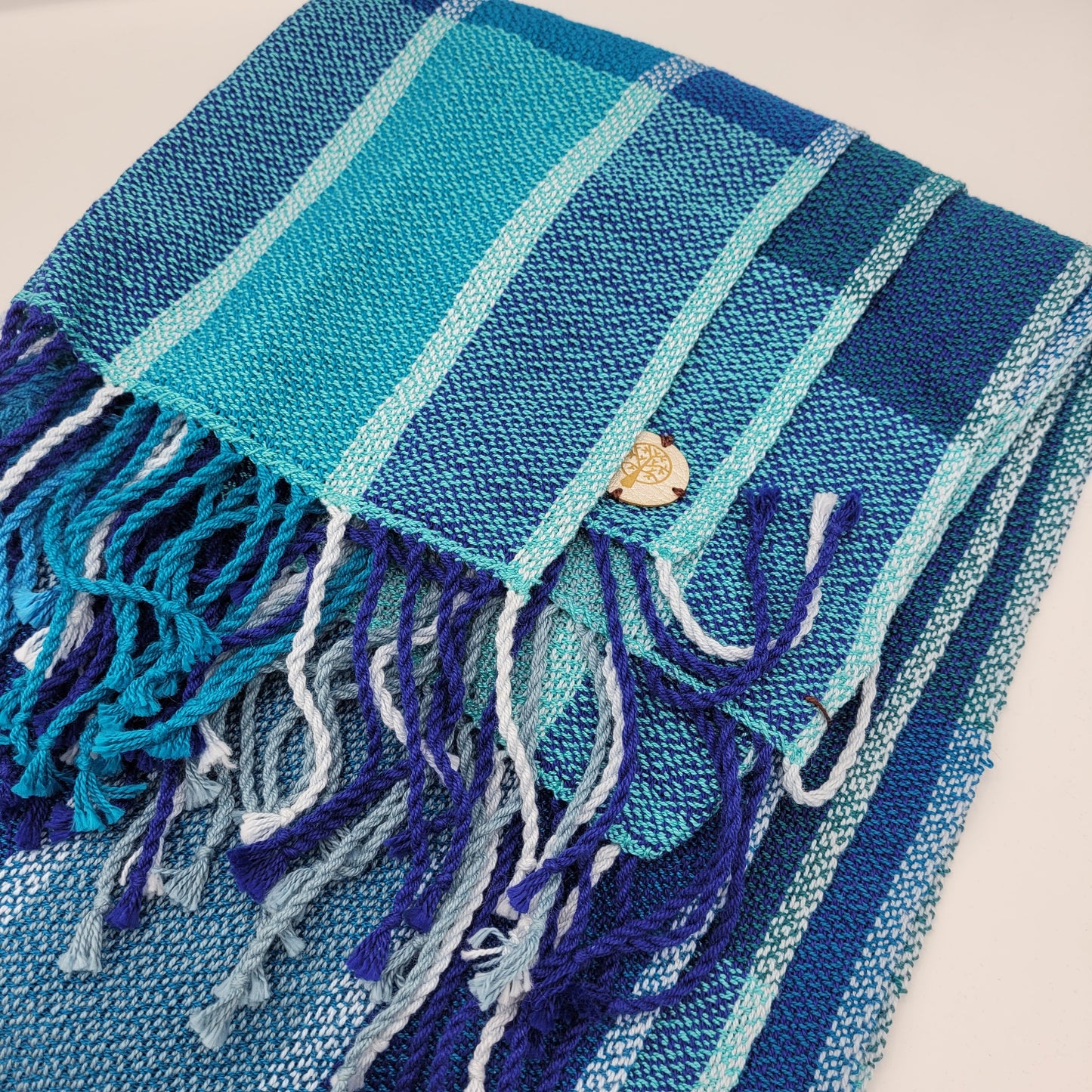 3 Tone Blues Handwoven Wrap | Scarf | Shawl | Blues & White | Mercerized Cotton