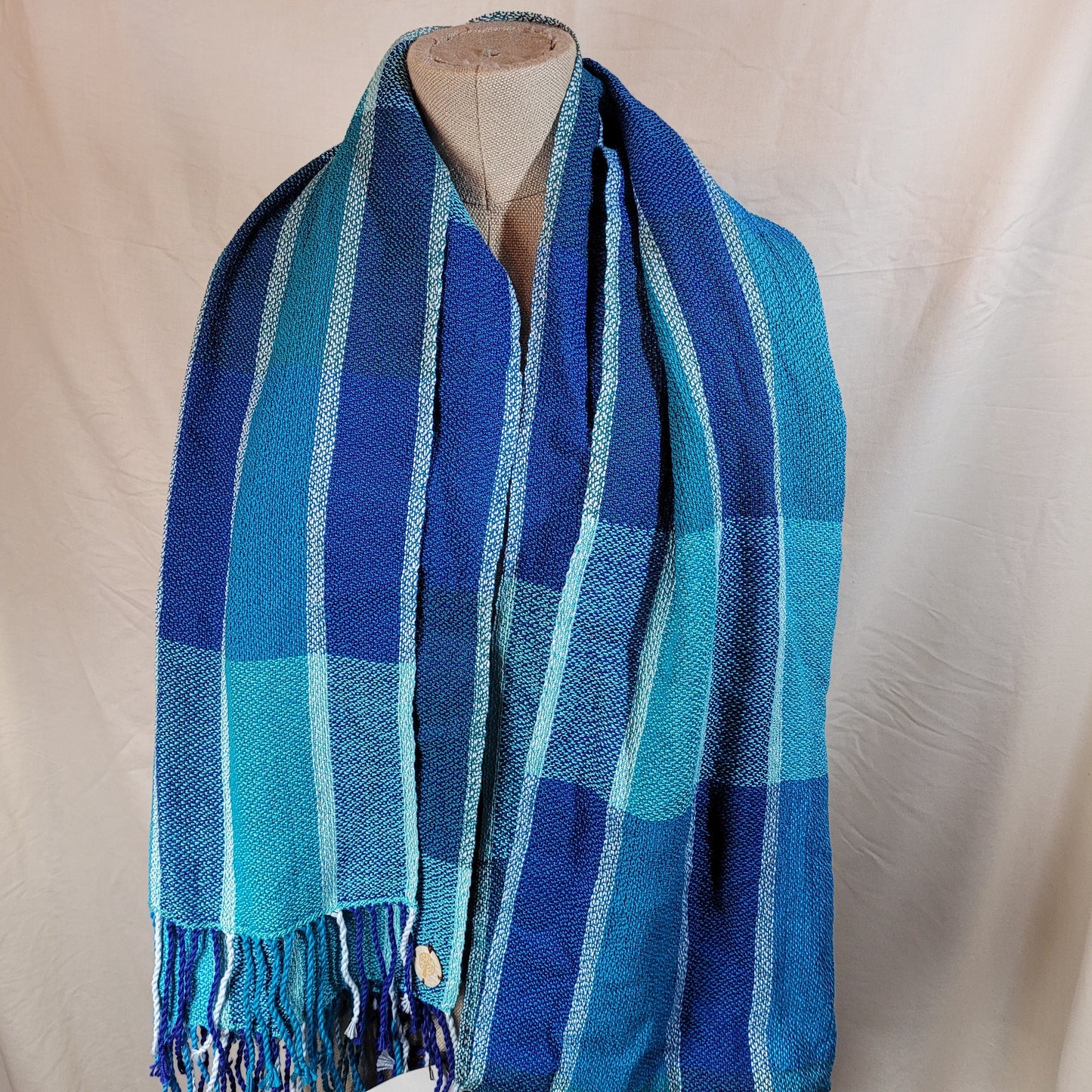 3 Tone Blues Handwoven Wrap | Scarf | Shawl | Blues & White | Mercerized Cotton