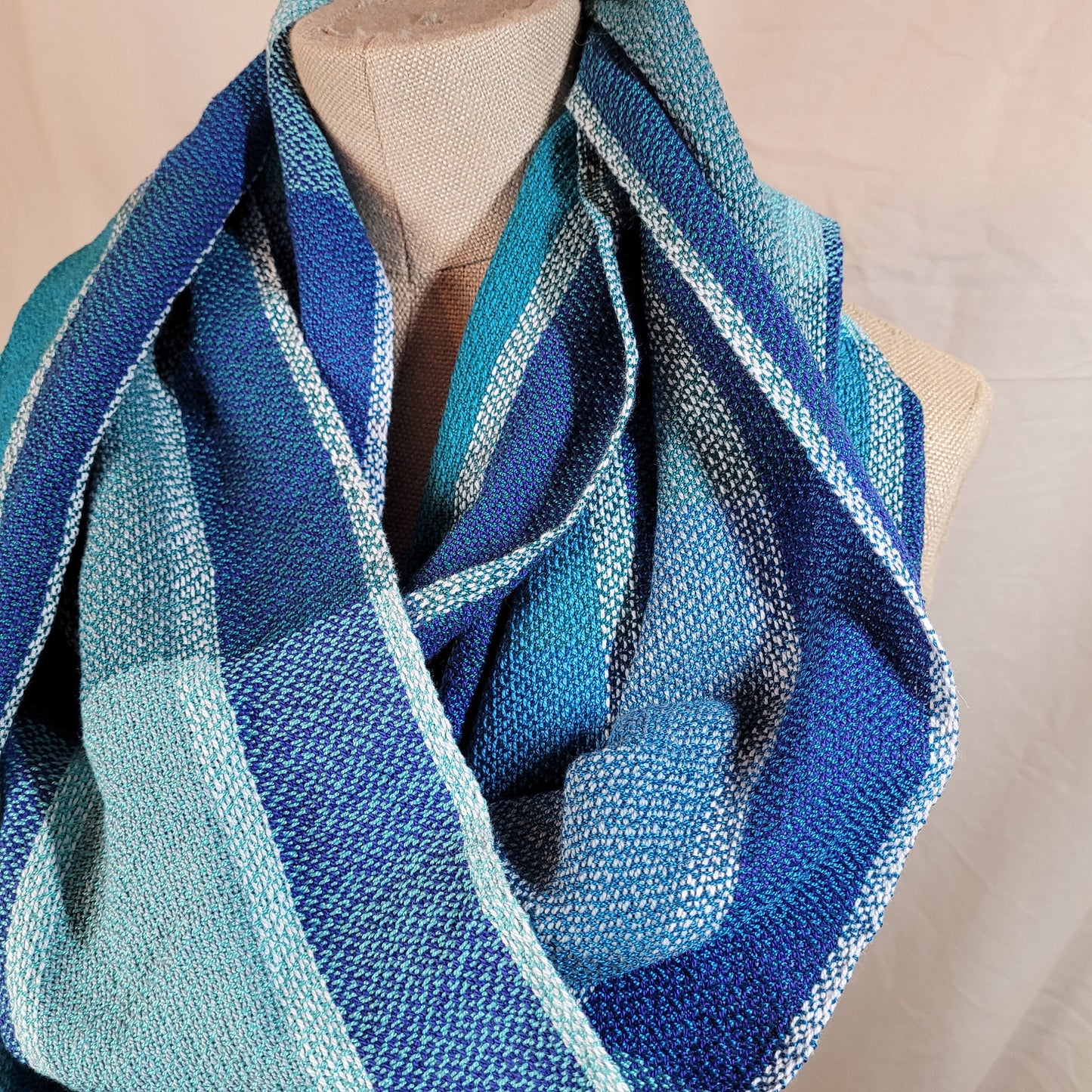 3 Tone Blues Handwoven Wrap | Scarf | Shawl | Blues & White | Mercerized Cotton