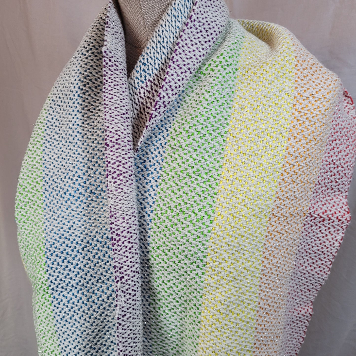 Handwoven Rainbow Wrap | Scarf | Shawl | Made From Mercerized Cotton | Wool