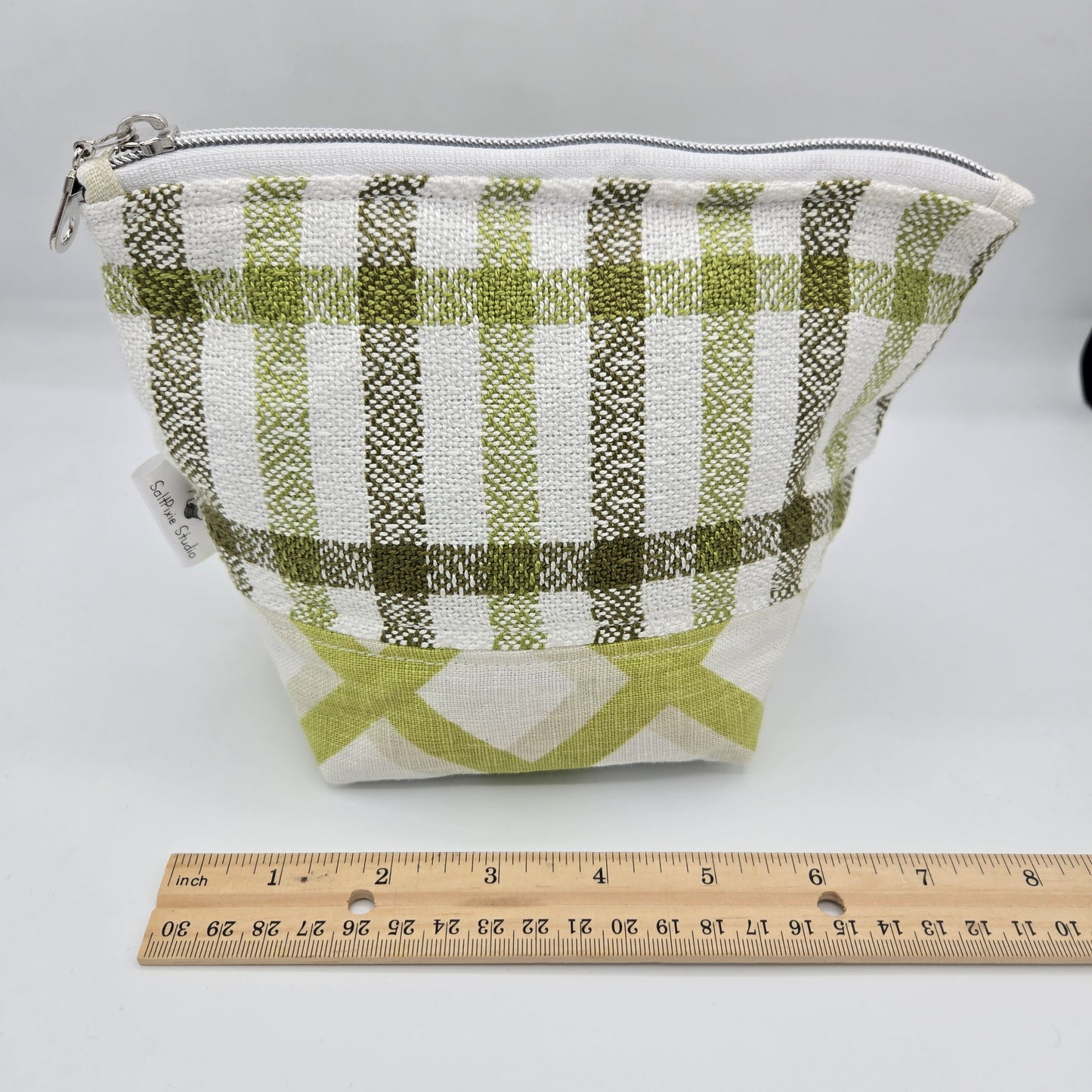 Zipper Pouch | Handwoven + Linen | Olive and Lime Stripes | Small