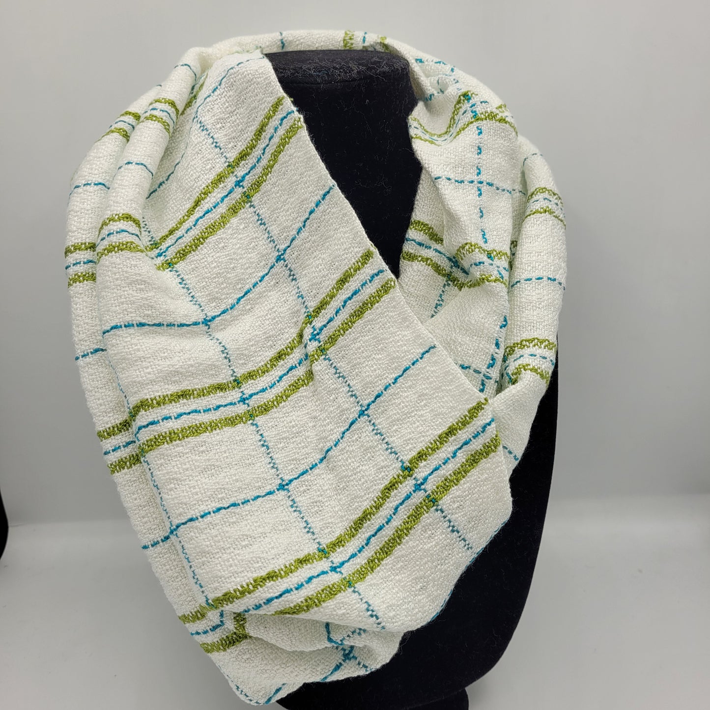 Cowl | Blue & Green Lined Stripes | Rayon & Tencel Blend | Twisted Mobius Cowl