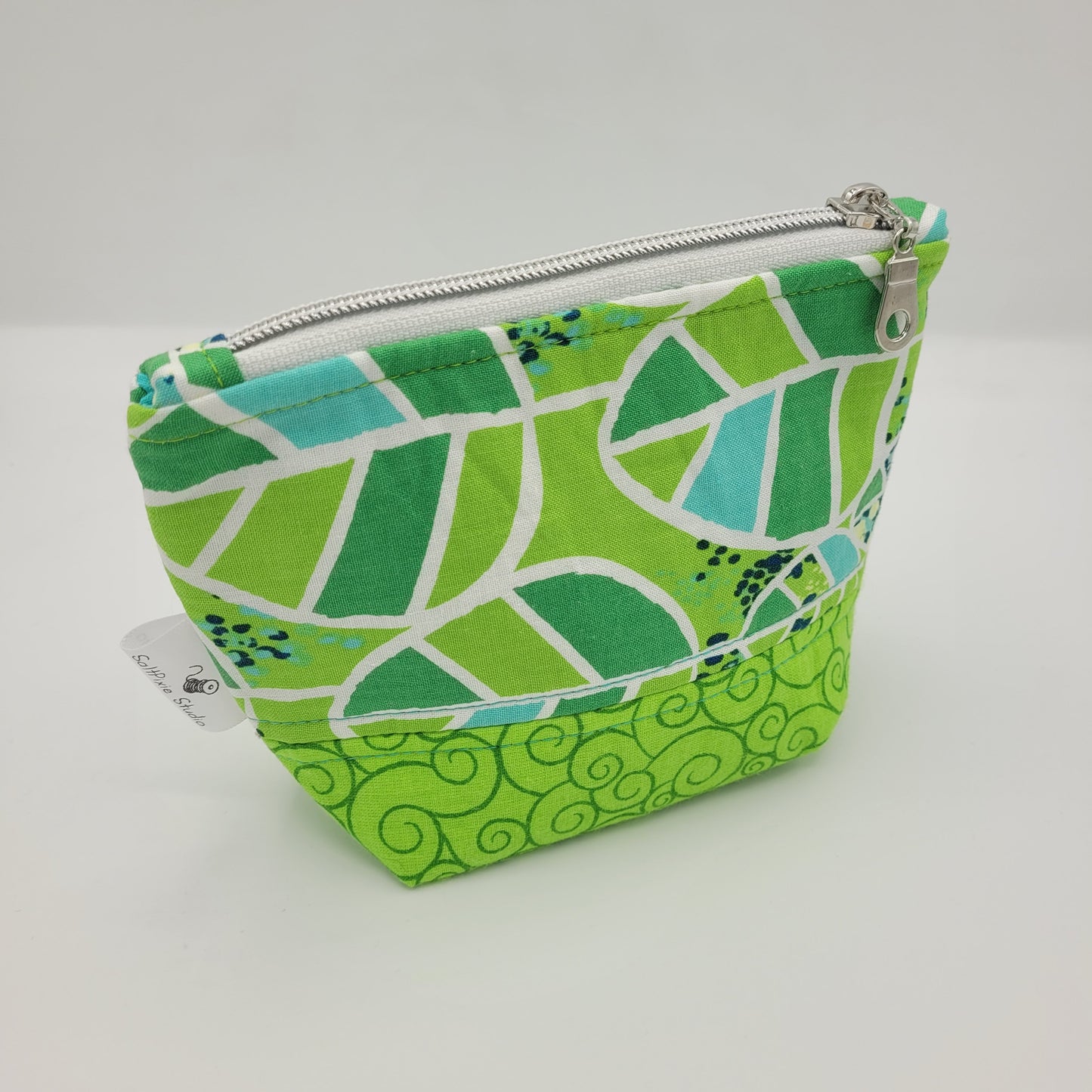 Trinket Bag | Cotton Split Panel | Geometric Leaf & Swirl
