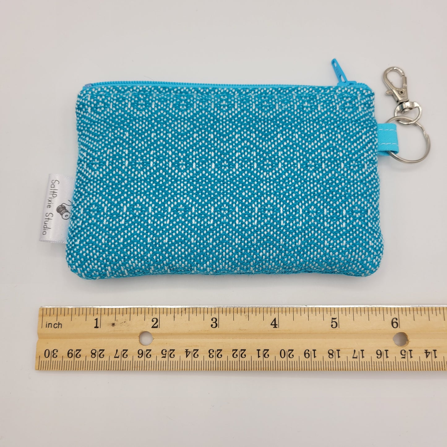 Mini Zipper Pouch | Handwoven Tencel | Turquoise Diamonds