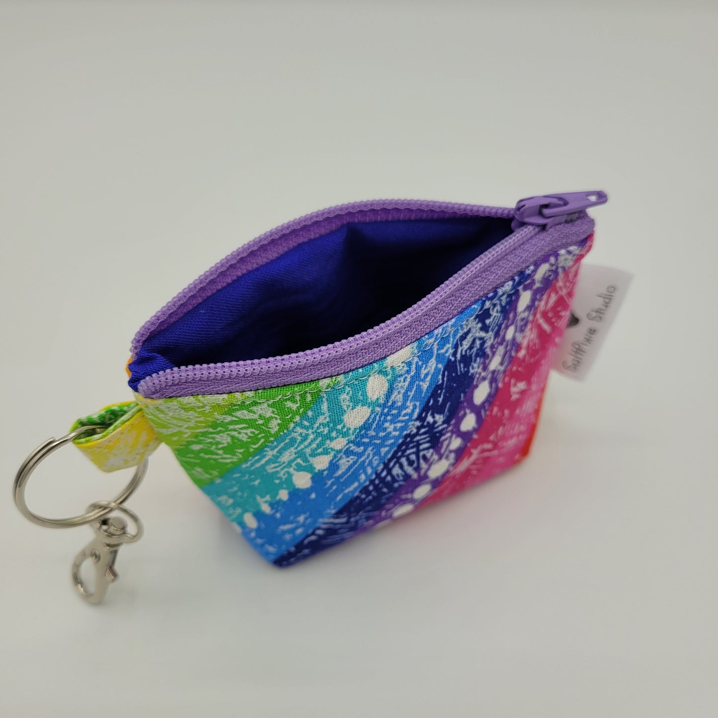 Super Tiny Mini Zip Clip Pouch | Cotton | Horizontal Rainbow Stripes