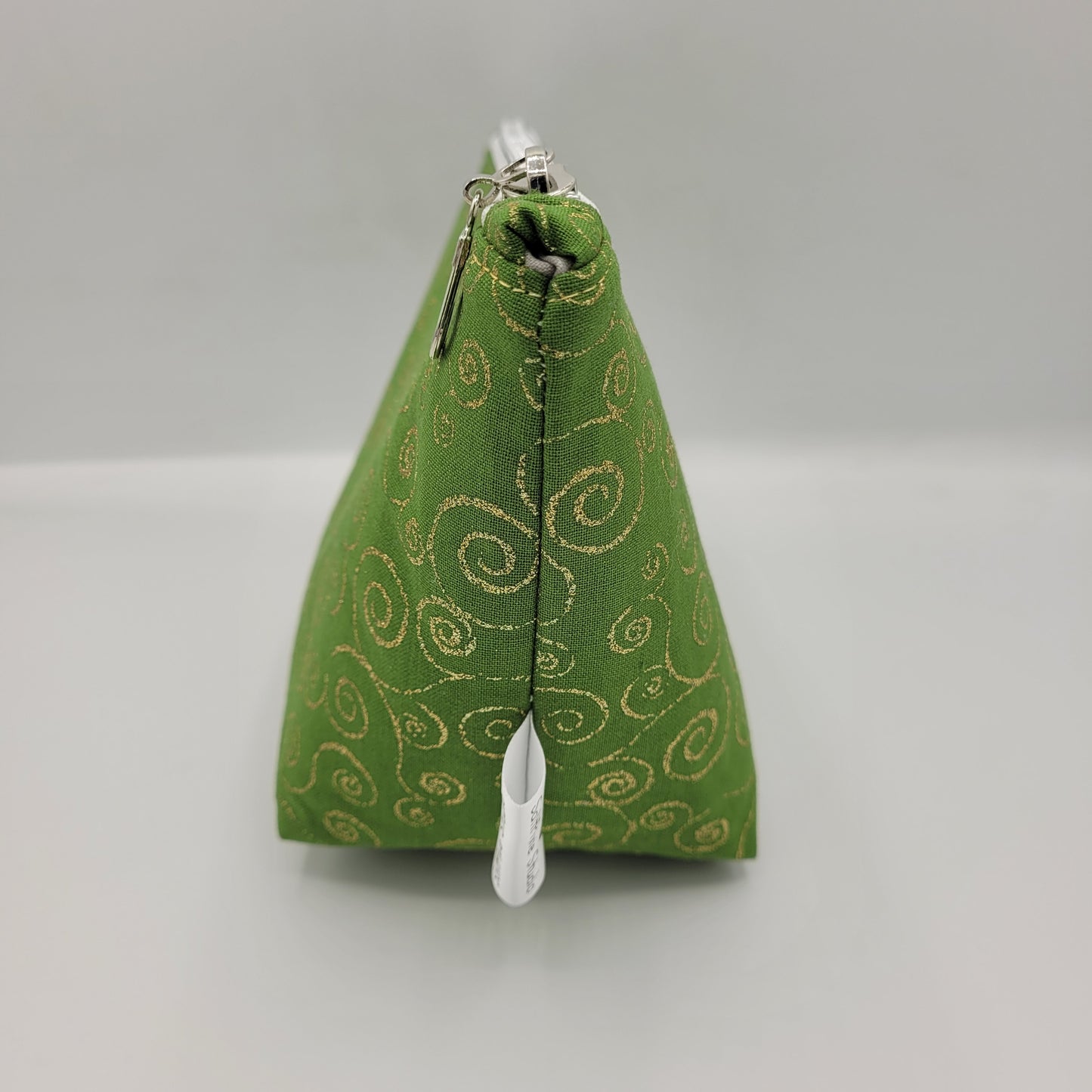 Zipper Pouch | Single Panel Cecily Bag | Cotton Green/Gold Swirls | Medium