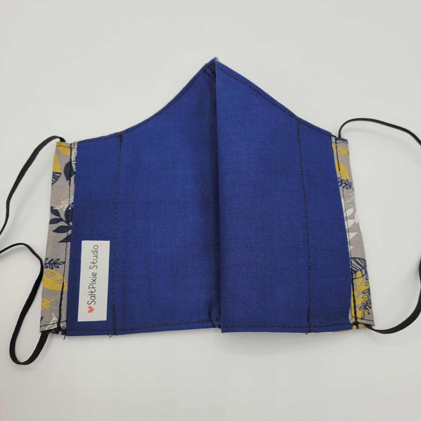 Cotton Face Mask w/ Filter Pocket | Adjustable Tie Ear Loops | Grey/White/Navy Floral | Washable Mask