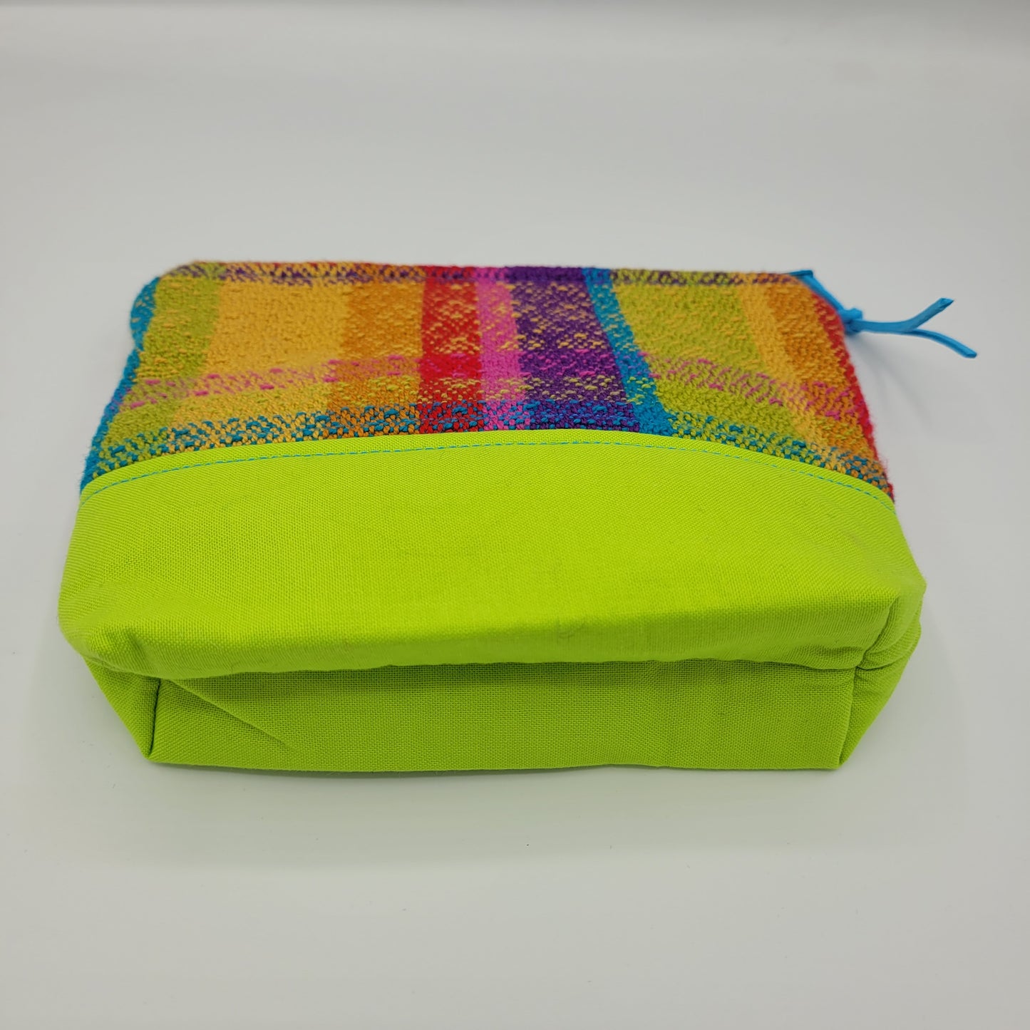Zipper Pouch | Cecily Bag | Handwoven Rainbow Pop Blue Zipper | Small