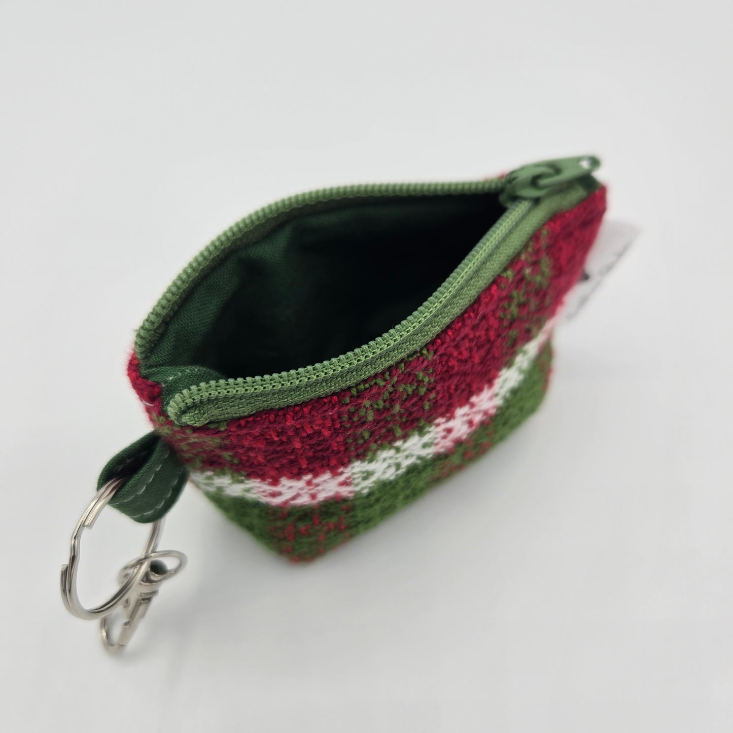 Super Tiny Mini Zip Clip Pouch | Handwoven & Cotton | Holiday Plaid