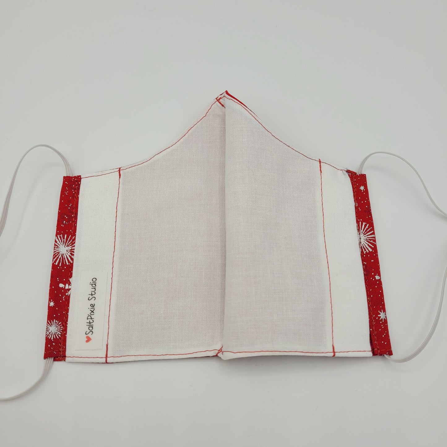 Cotton Face Mask w/ Filter Pocket | Adjustable Tie Ear Loops | Red/White Snowflake | Washable Mask