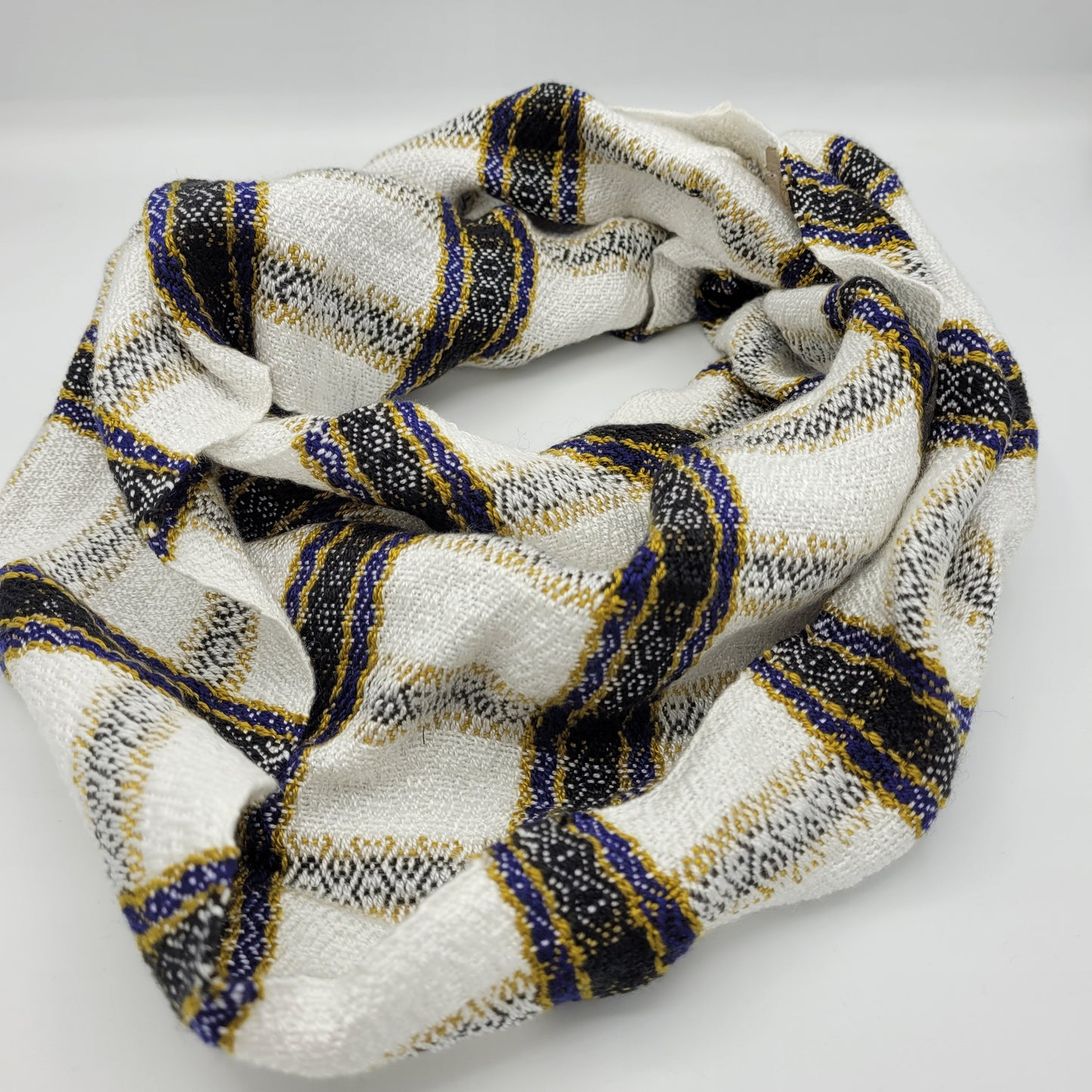 Cowl | Blue/Gold/Black Stripes | Rayon & Tencel Blend | Twisted Mobius Cowl