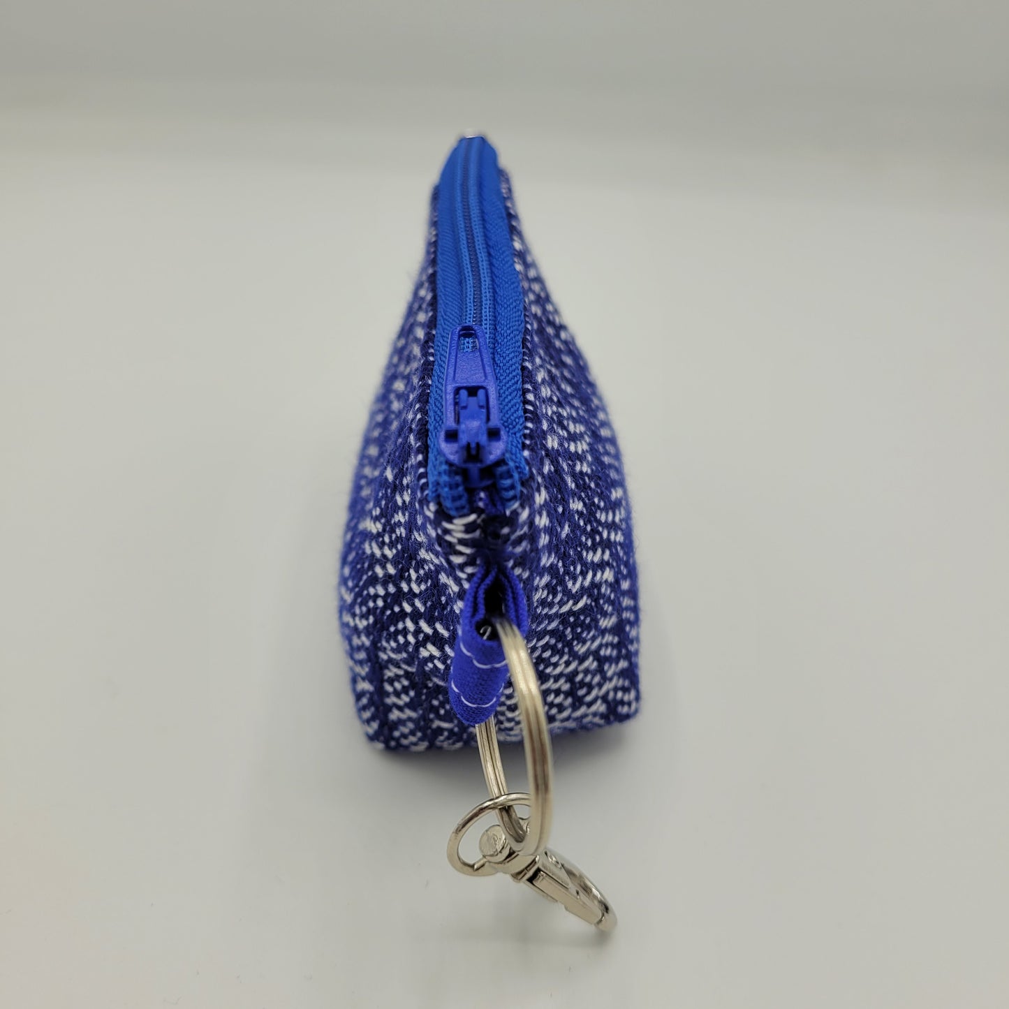 Super Tiny Mini Zip Clip Pouch | Handwoven | Navy/White Print