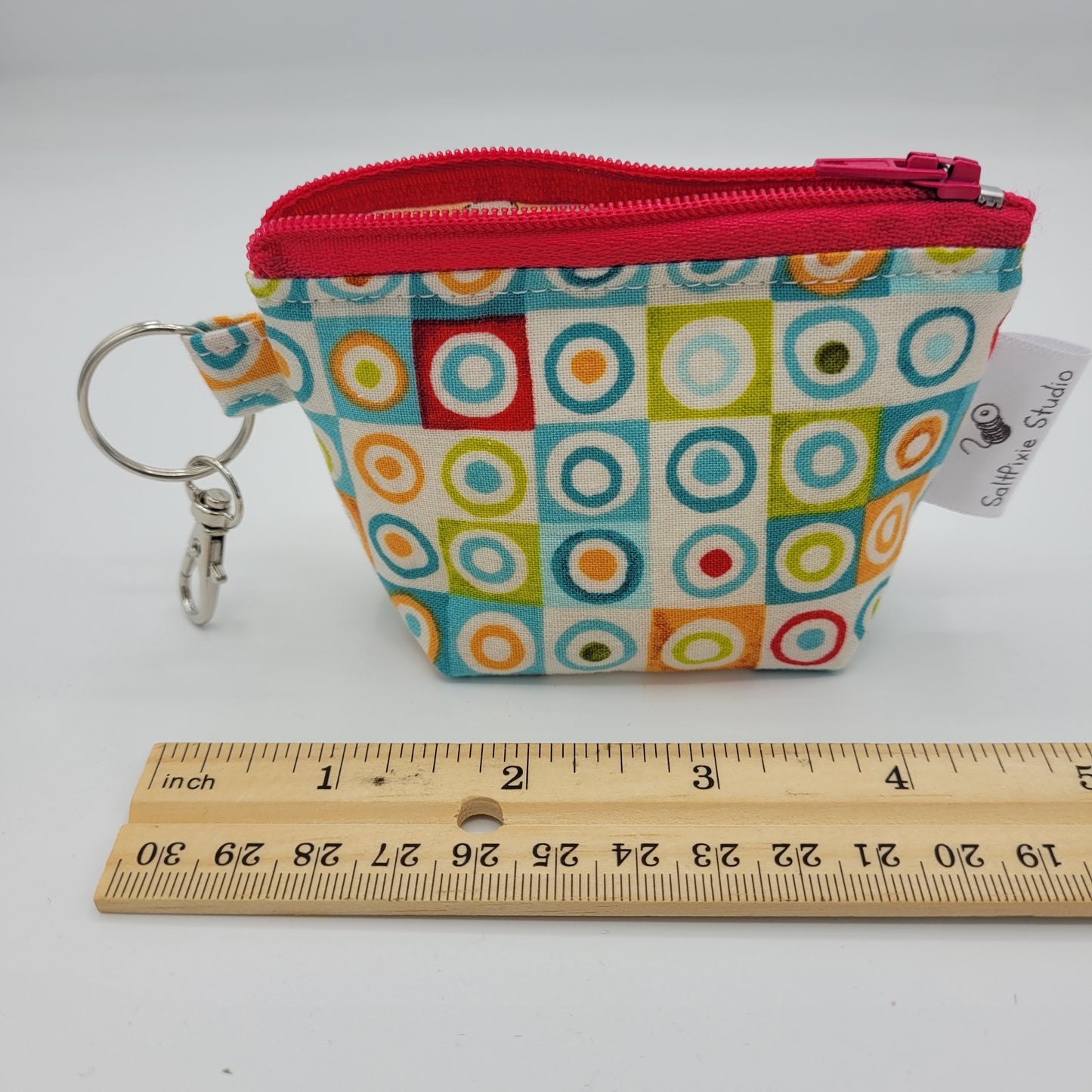 Super Tiny Mini Zip Clip Pouch | Cotton | Geometric Circles in Circles