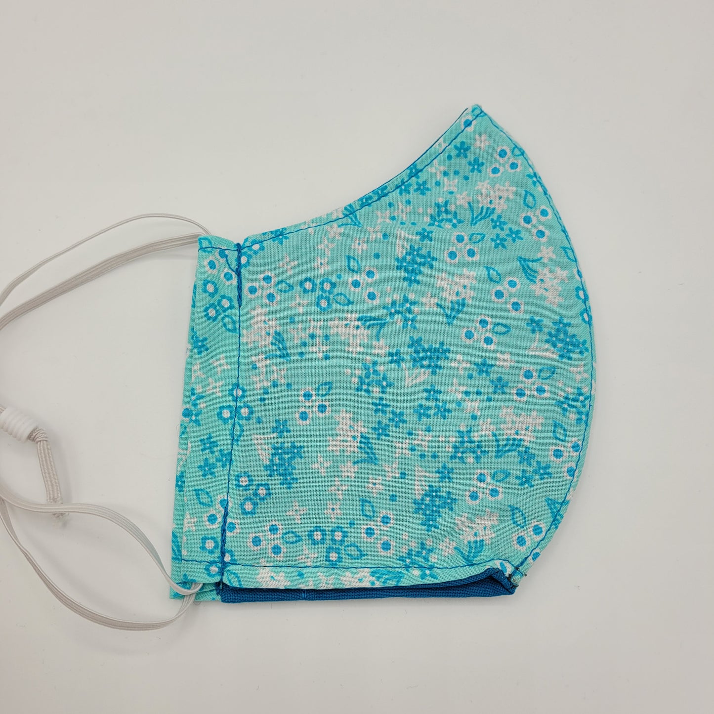 Cotton Face Mask w/ Filter Pocket | Adjustable Tie Ear Loops | Teal/Turquoise/White Floral | Washable Mask