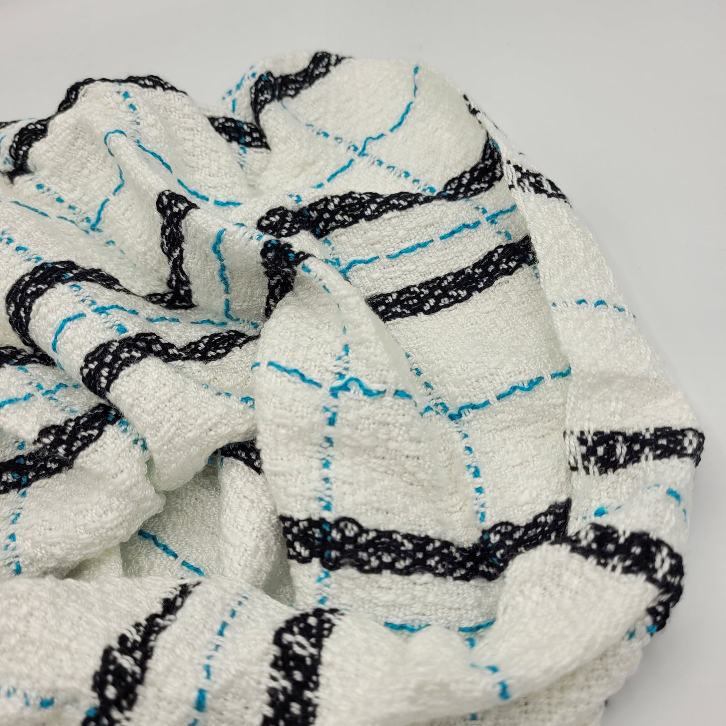 Cowl | Black & Blue Lined Stripes | Rayon & Tencel Blend | Twisted Mobius Cowl