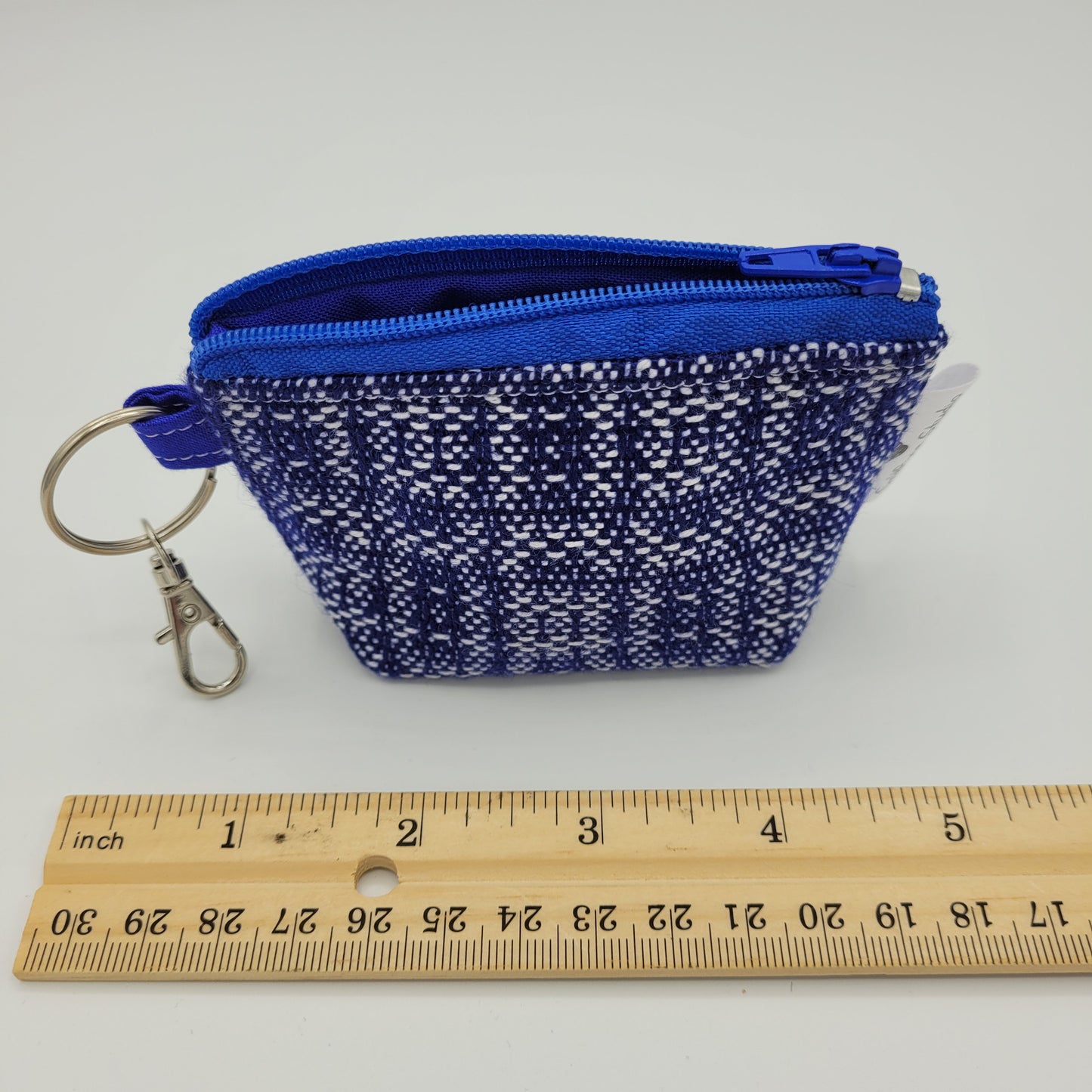Super Tiny Mini Zip Clip Pouch | Handwoven | Navy/White Print