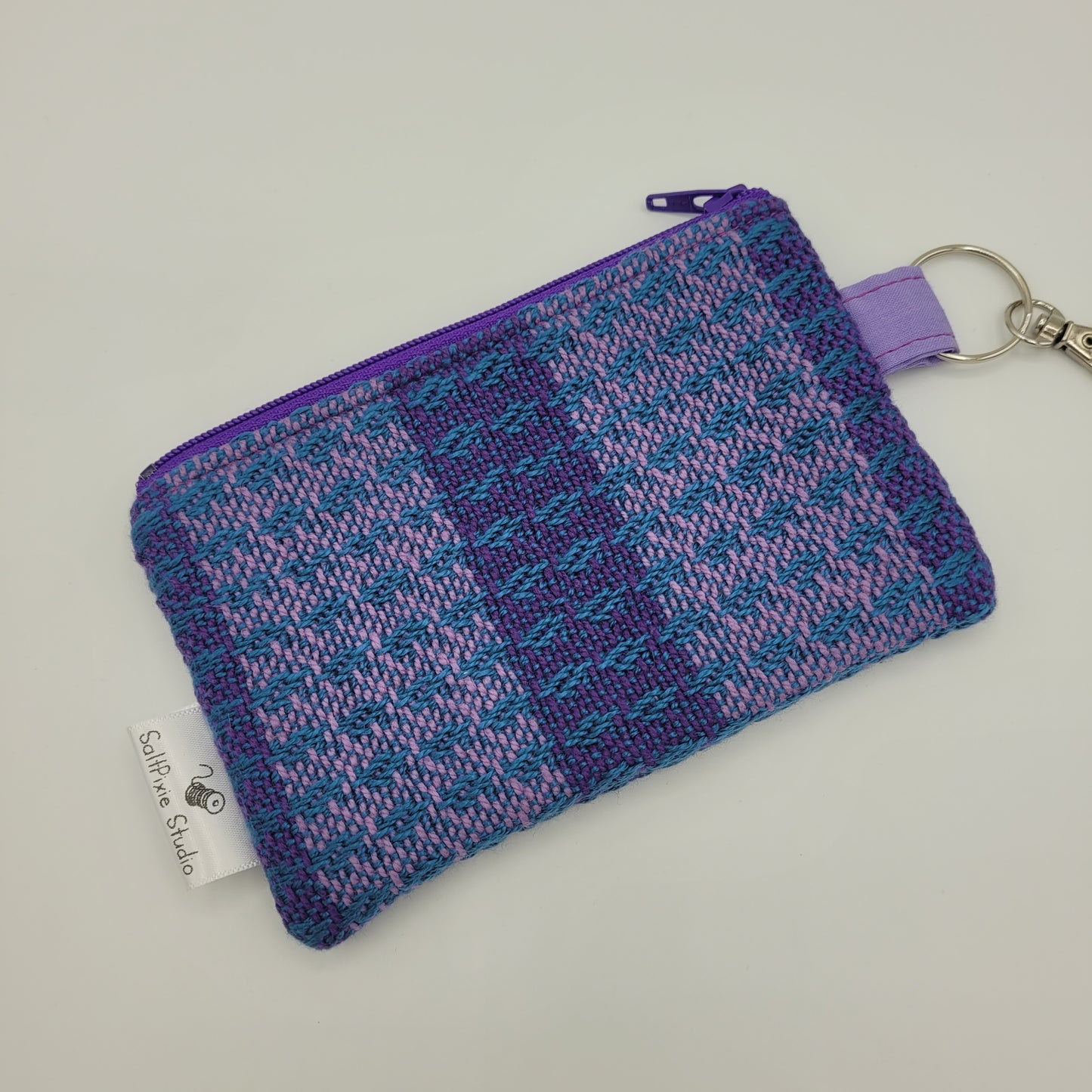 Mini Zipper Pouch | Handwoven Tencel + Cotton | Purple/Blue