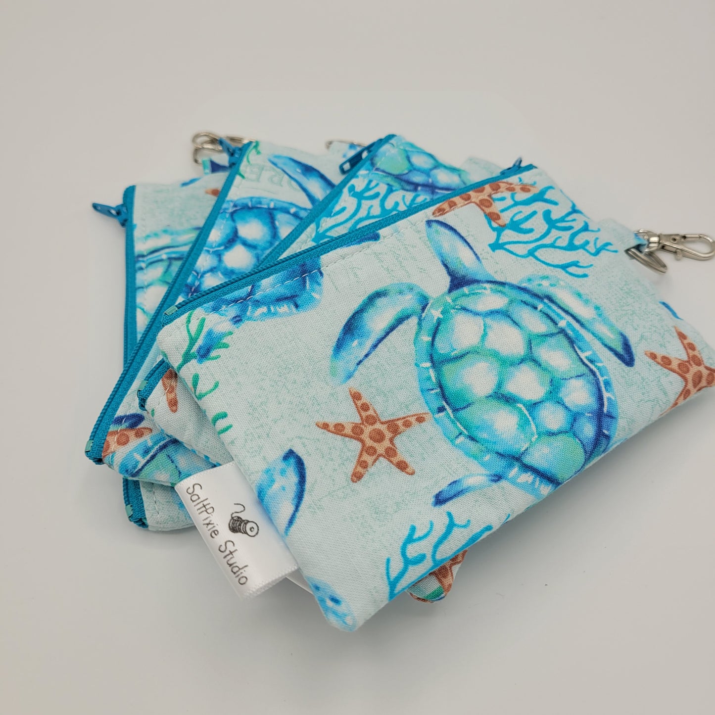 Mini Zipper Pouch | Quilter's Cotton | Turquoise Turtles