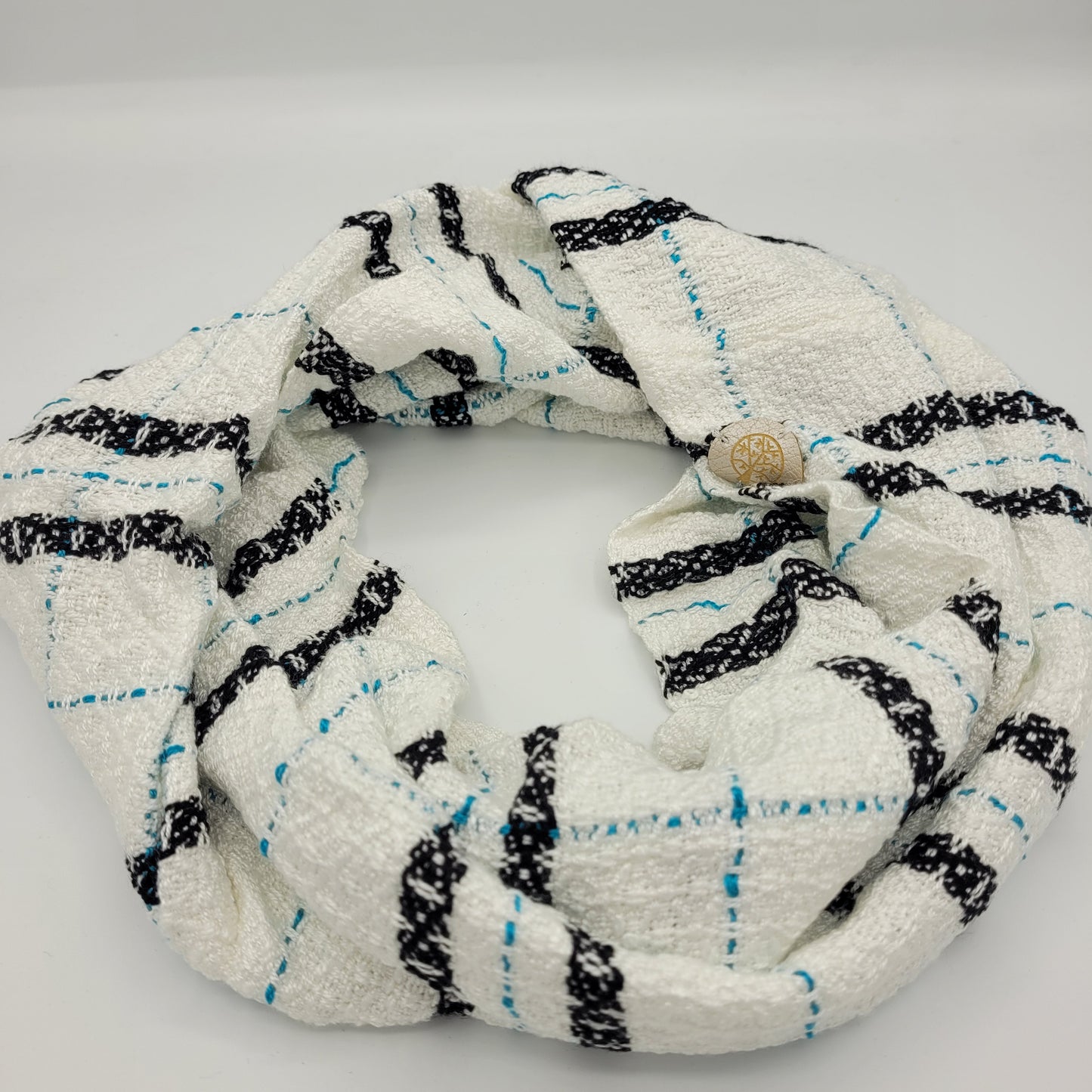 Cowl | Black & Blue Lined Stripes | Rayon & Tencel Blend | Twisted Mobius Cowl