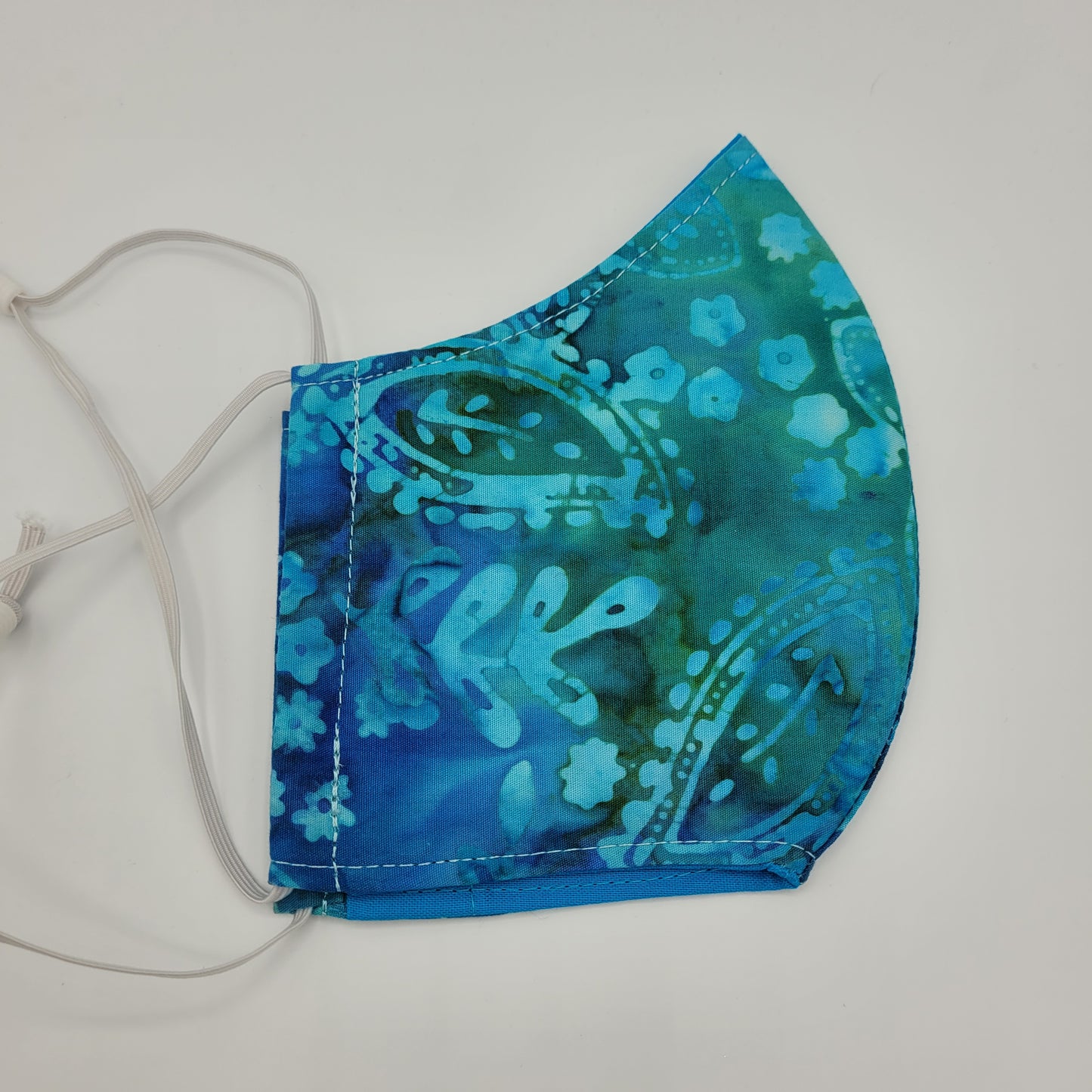 Cotton Face Mask w/ Filter Pocket | Adjustable Tie Ear Loops | Dark Teal Batik | Washable Mask