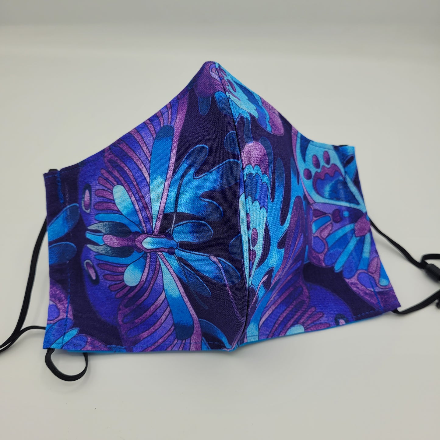 Cotton Face Mask w/ Filter Pocket | Adjustable Tie Ear Loops | Purple/Blue Butterflies | Washable Mask