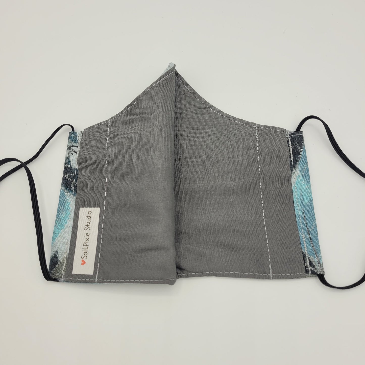 Cotton Face Mask w/ Filter Pocket | Adjustable Tie Ear Loops | Blue/Grey Floral Print | Washable Mask
