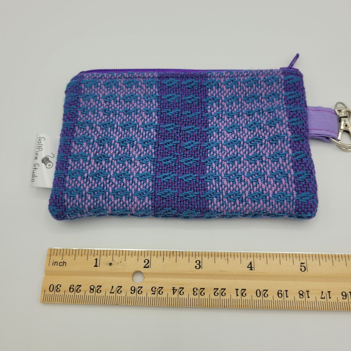 Mini Zipper Pouch | Handwoven Tencel + Cotton | Purple/Blue