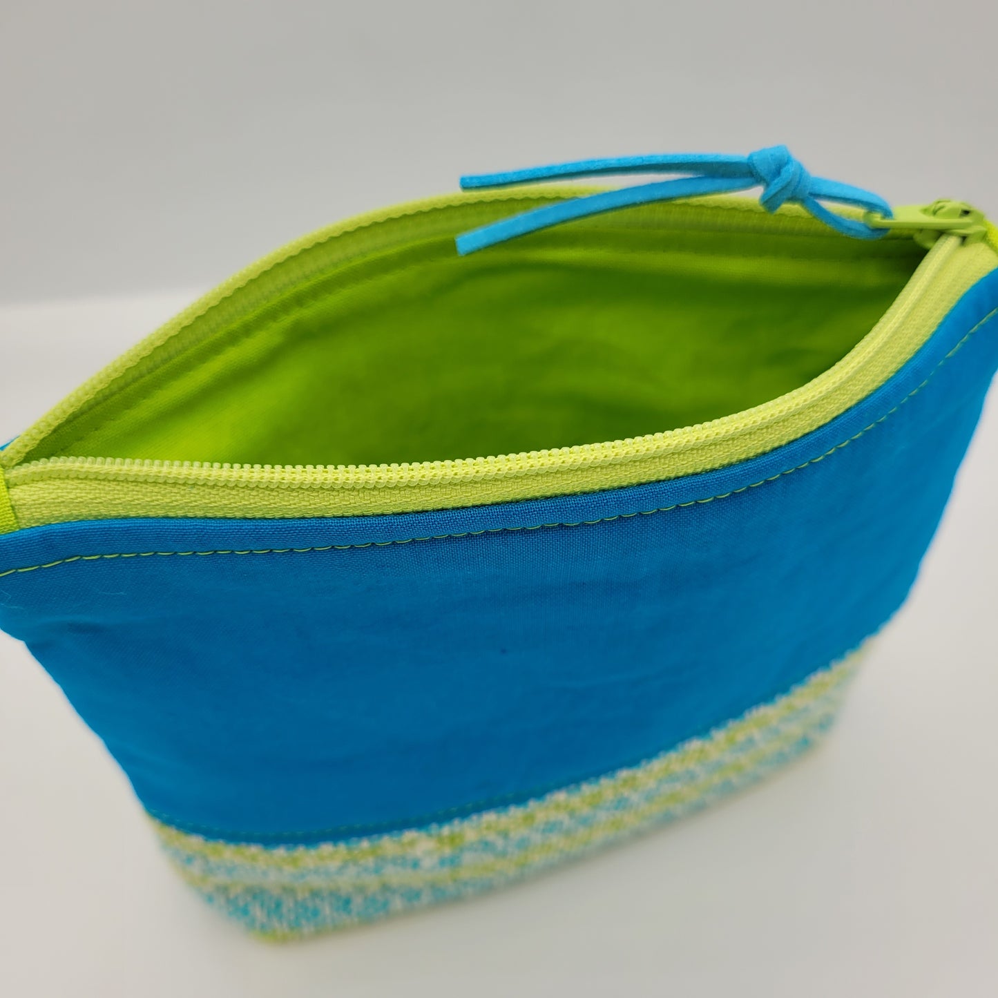 Zipper Pouch | Cecily Bag | Handwoven Blue & Green Linen | Small
