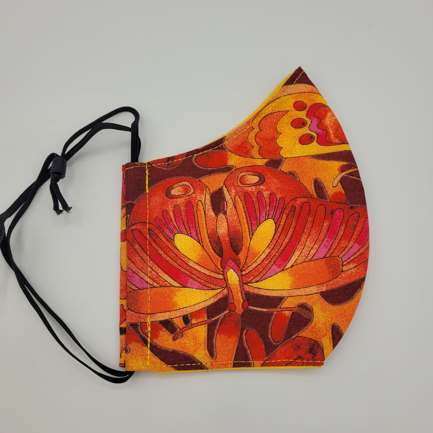 Cotton Face Mask w/ Filter Pocket | Adjustable Tie Ear Loops | Orange Butterfly | Washable Mask