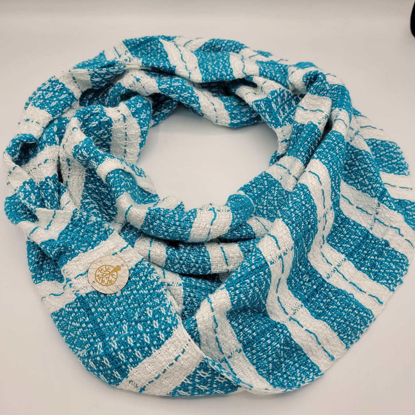 Cowl | Thick Turqouise Stripes | Rayon & Tencel Blend | Twisted Mobius Cowl