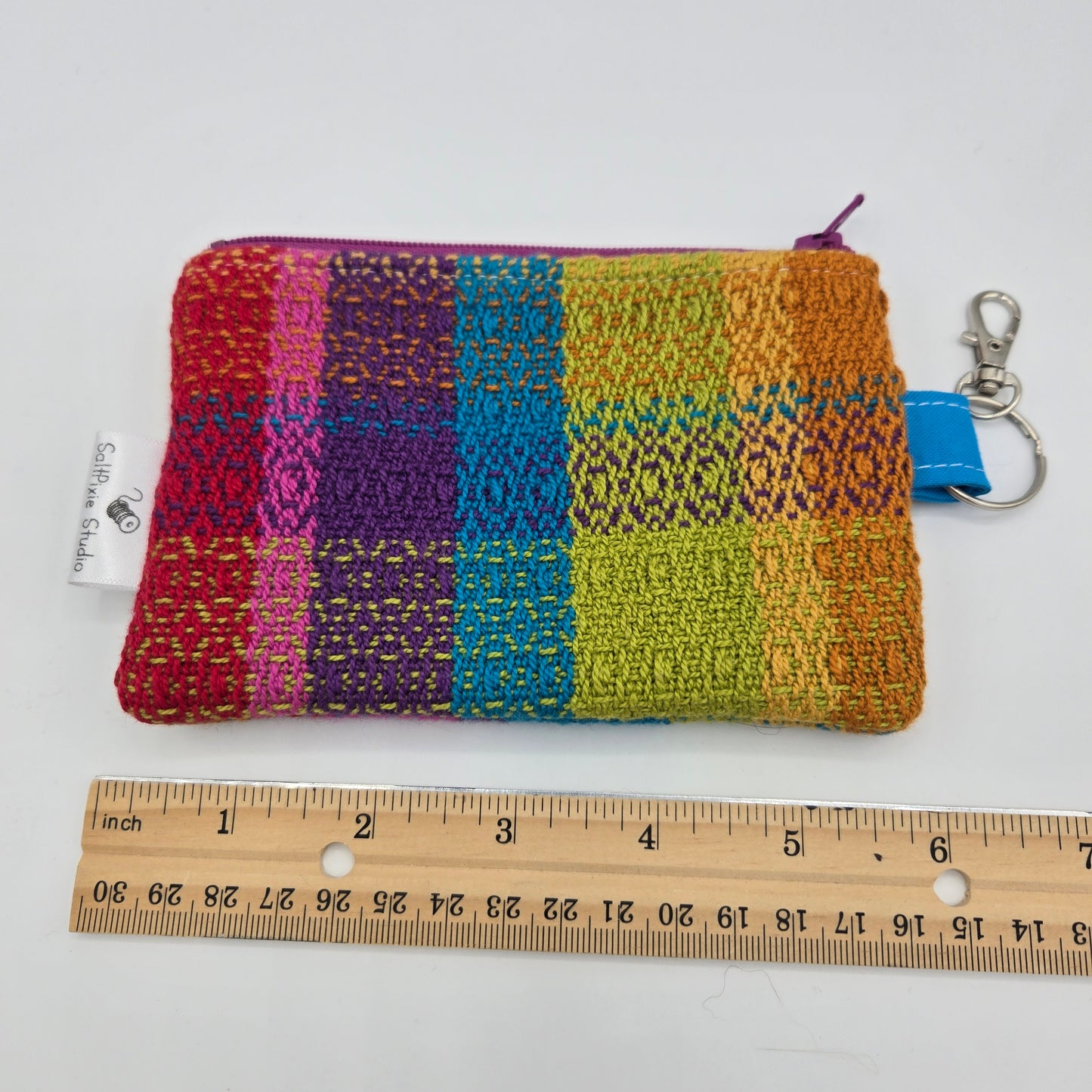 Mini Zipper Pouch | Handwoven & Cotton | Rainbow Bulky Stripes