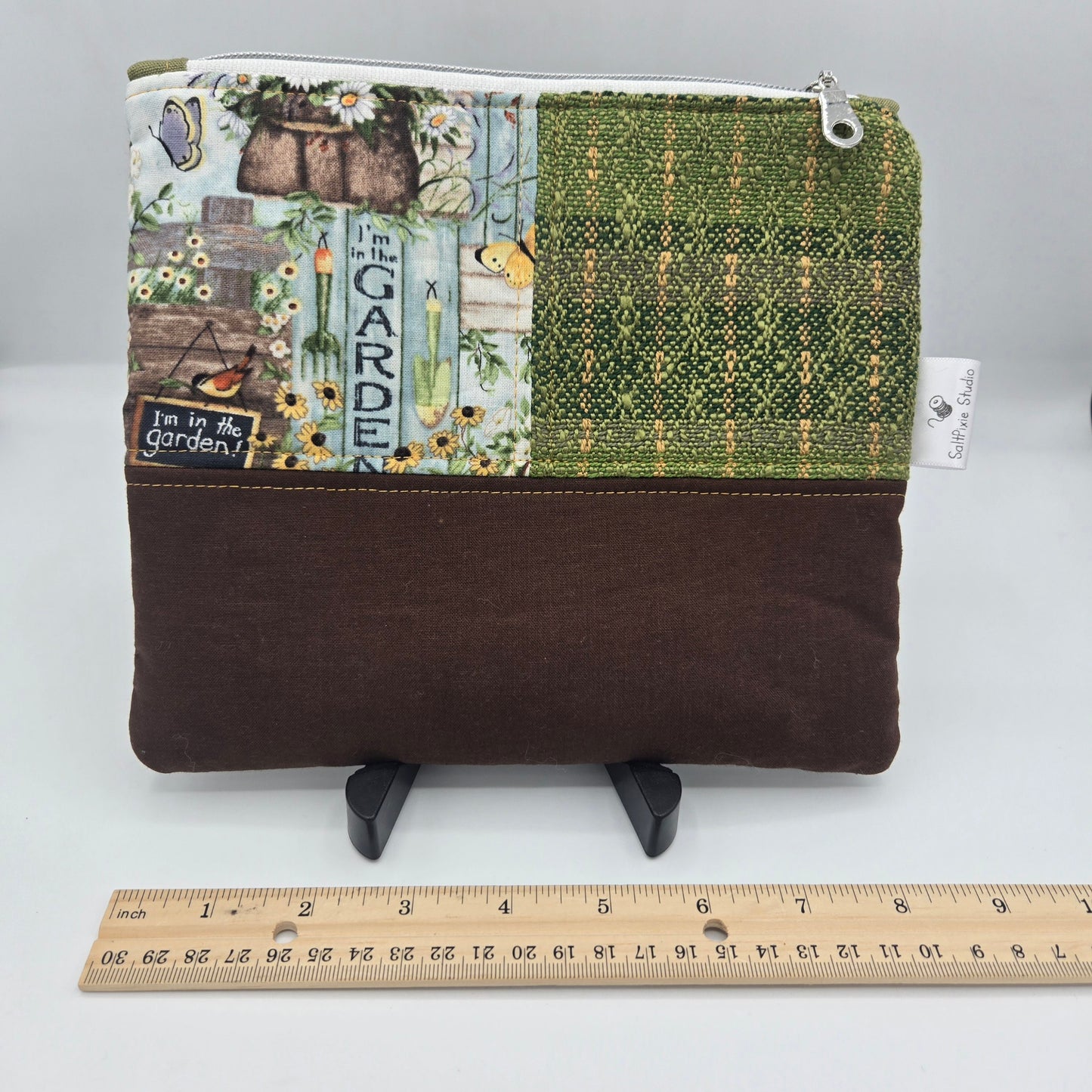 Zipper Pouch | Handwoven + Cotton | Vertical Garden Print | Medium