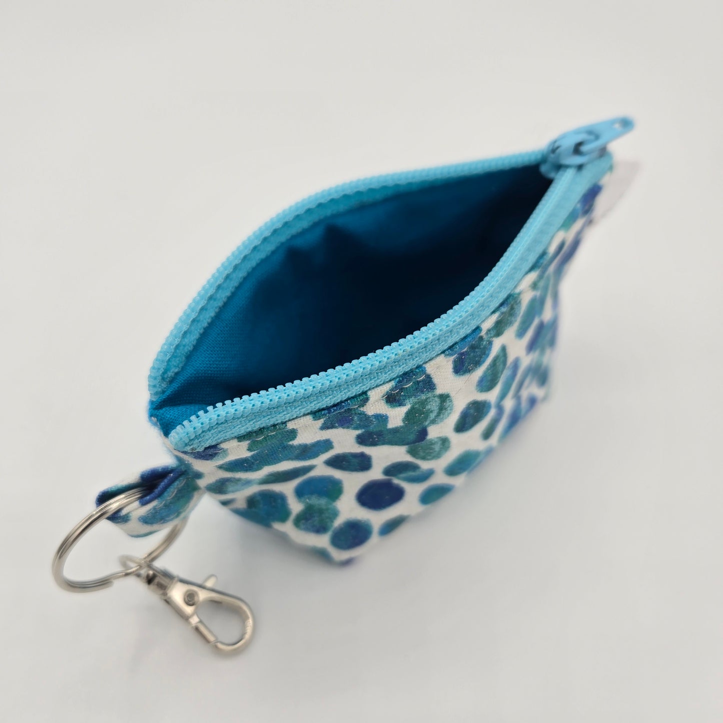 Super Tiny Mini Zip Clip Pouch | Handwoven & Tencel | Turquoise Diamonds and Bubbles
