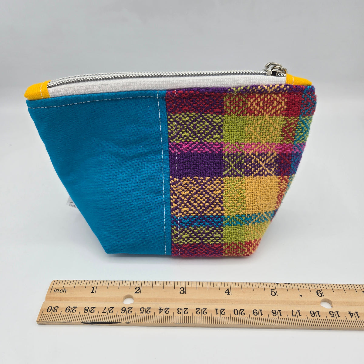 Trinket Bag | Handwoven + Cotton | Turqouise and Rainbow