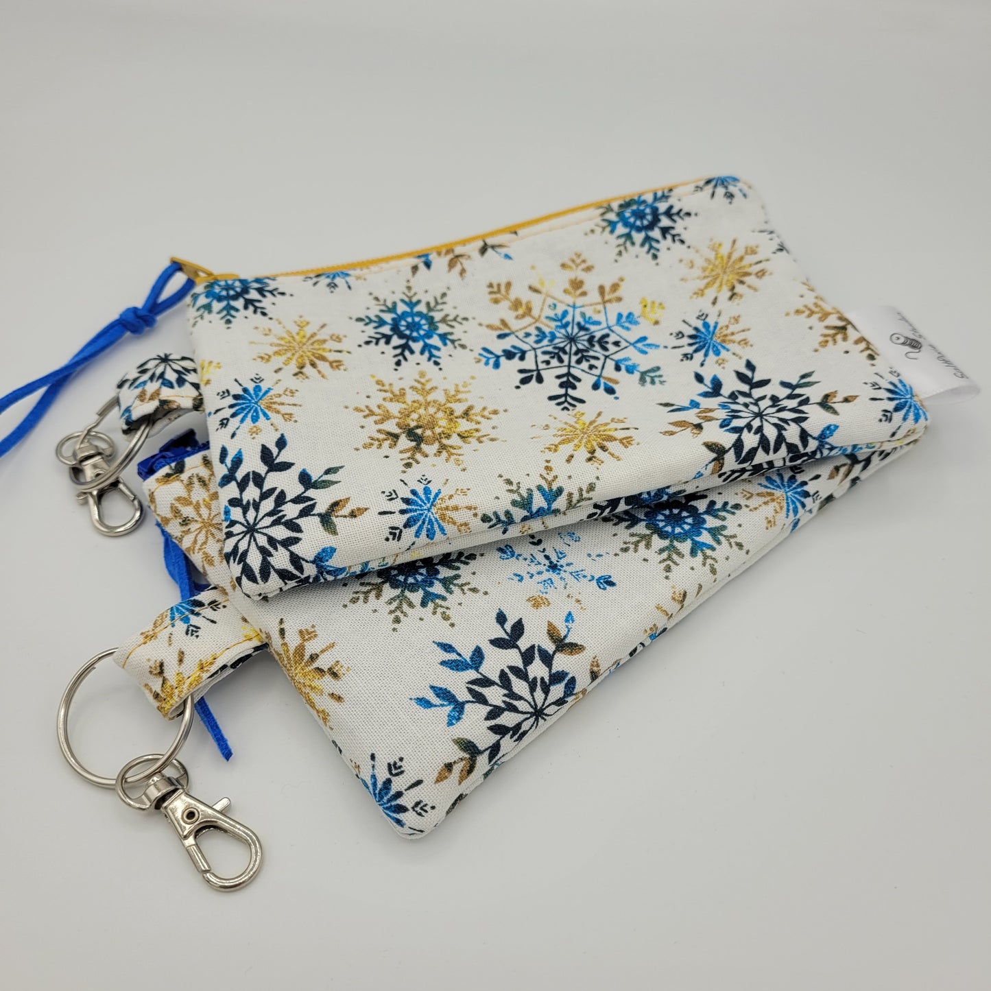 Mini Zipper Pouch | Quilter's Cotton | Blue/Gold Snowflake Print