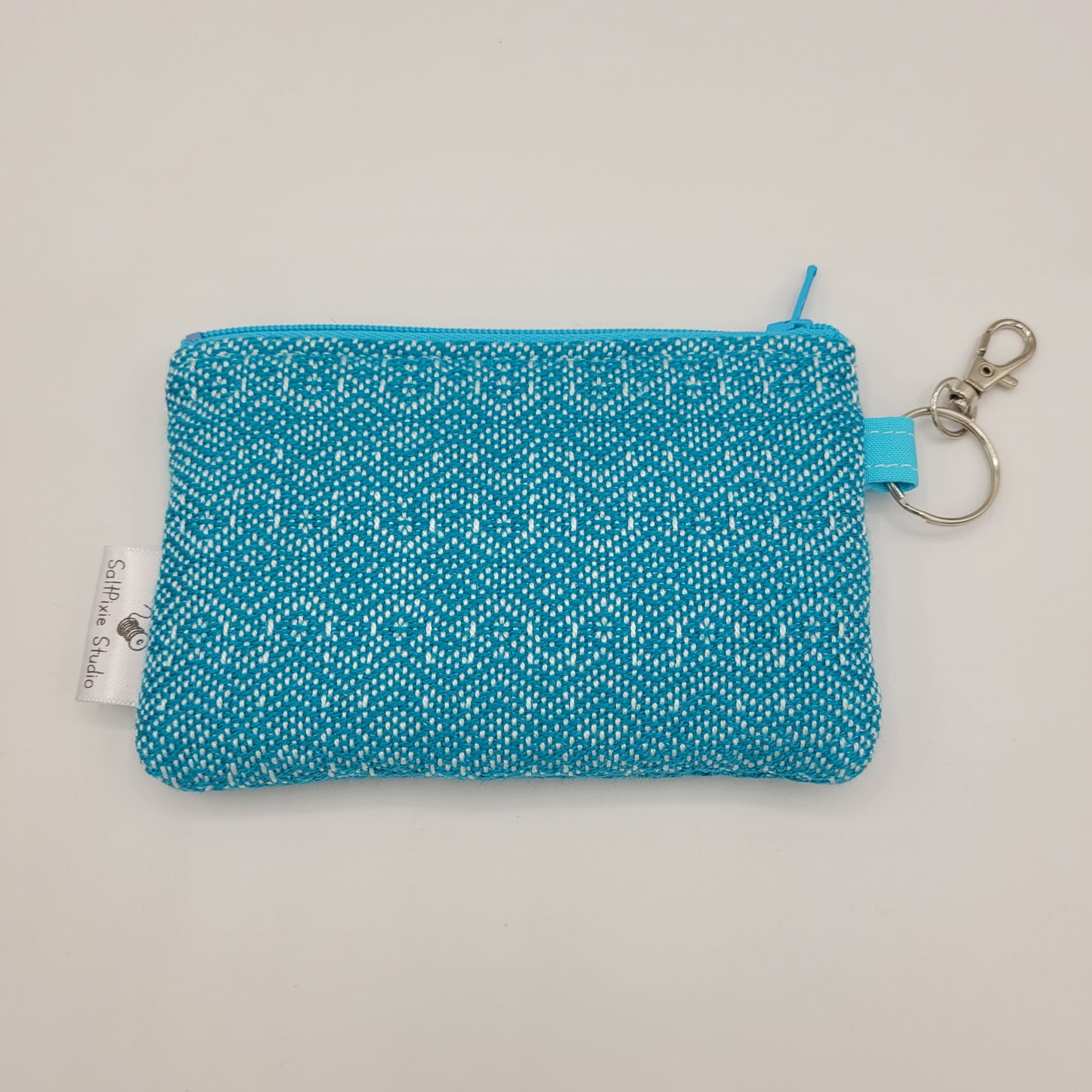 Mini Zipper Pouch | Handwoven Tencel | Turquoise Diamonds