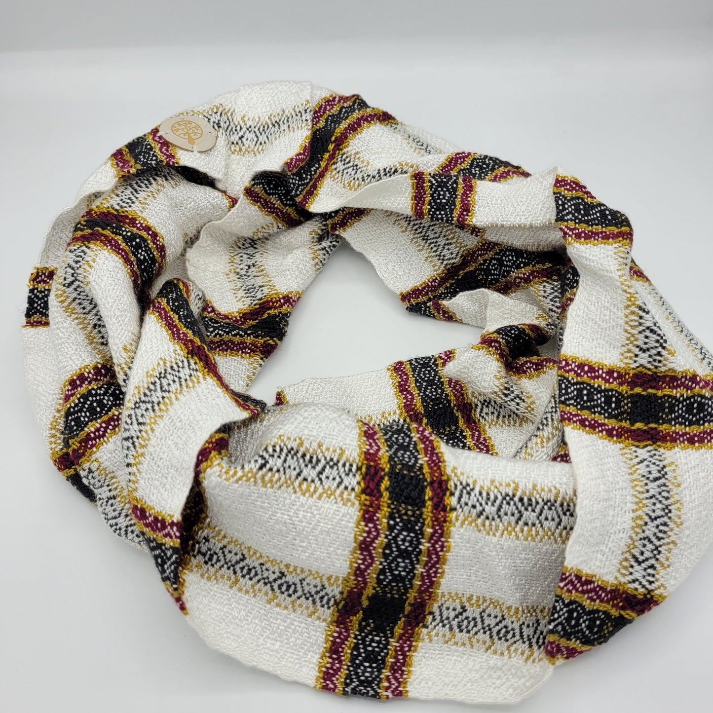 Cowl | Red/Gold/Black Stripes | Rayon & Tencel Blend | Twisted Mobius Cowl