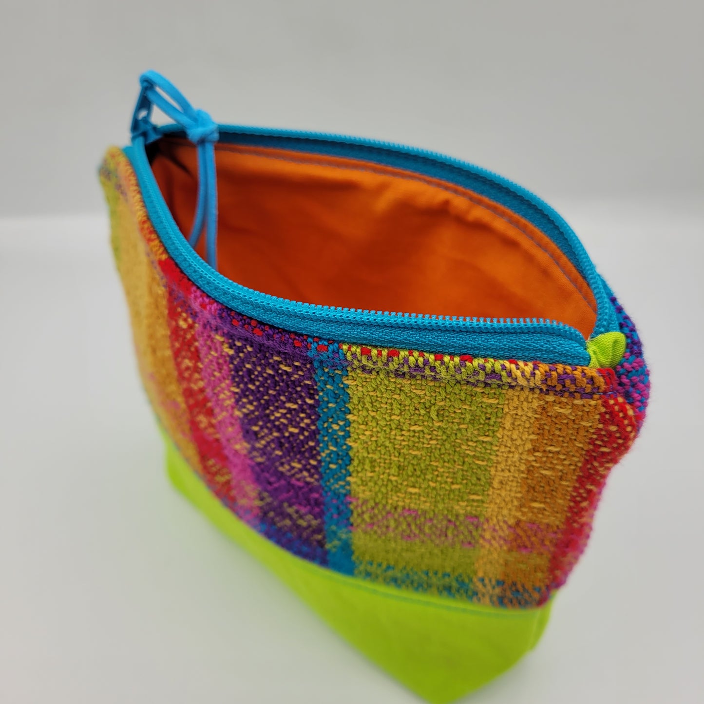 Zipper Pouch | Cecily Bag | Handwoven Rainbow Pop Blue Zipper | Small