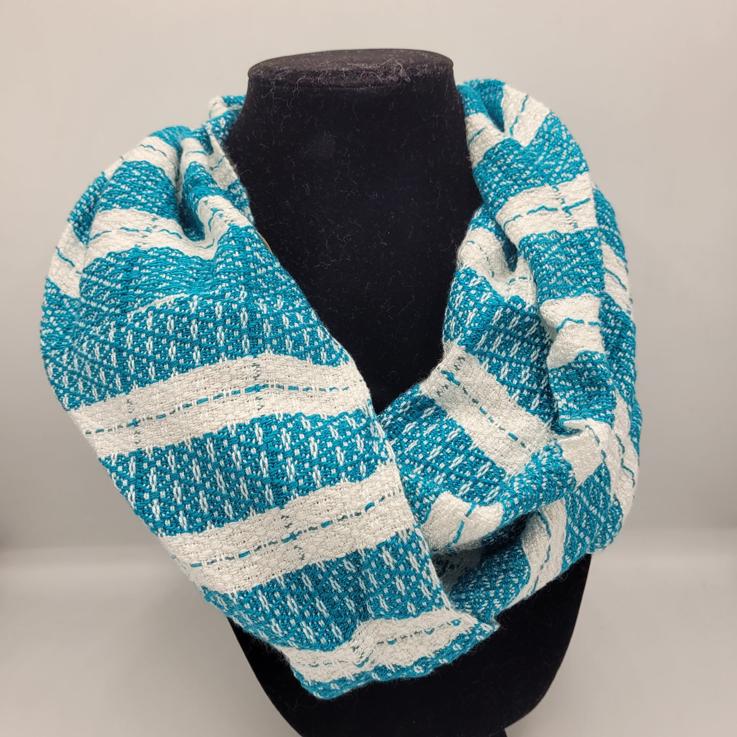 Cowl | Thick Turqouise Stripes | Rayon & Tencel Blend | Twisted Mobius Cowl