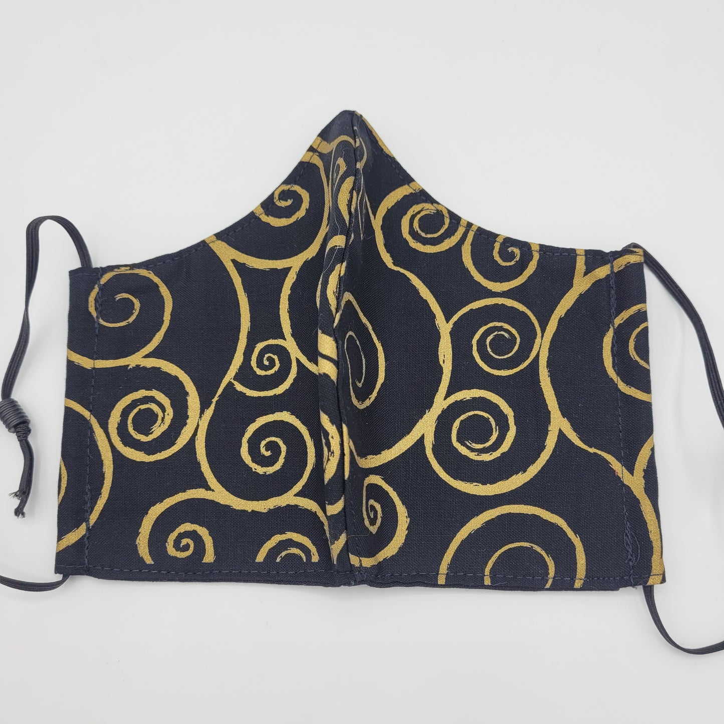 Cotton Face Mask w/ Filter Pocket | Adjustable Tie Ear Loops | Black/Gold Swirls | Washable Mask
