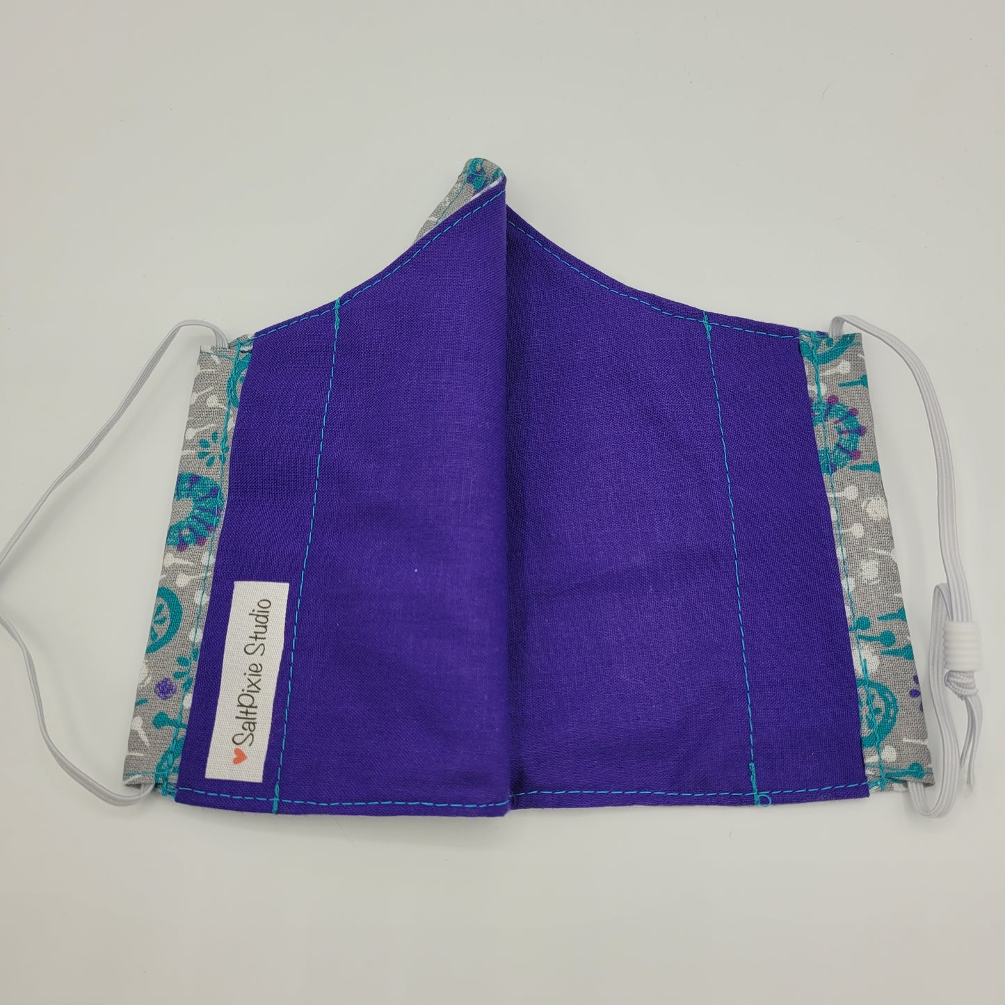 Cotton Face Mask w/ Filter Pocket | Adjustable Tie Ear Loops | Teal Gray Purple Floral | Washable Mask