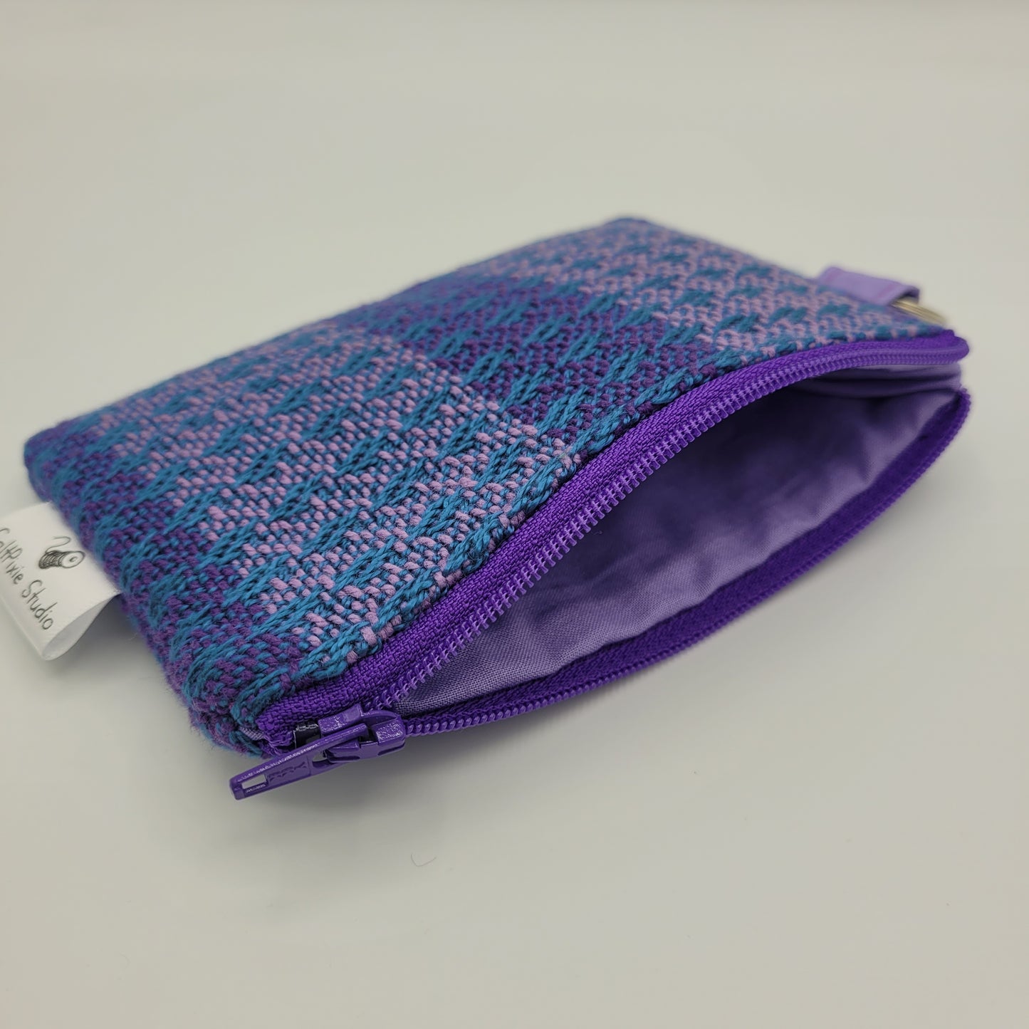 Mini Zipper Pouch | Handwoven Tencel + Cotton | Purple/Blue
