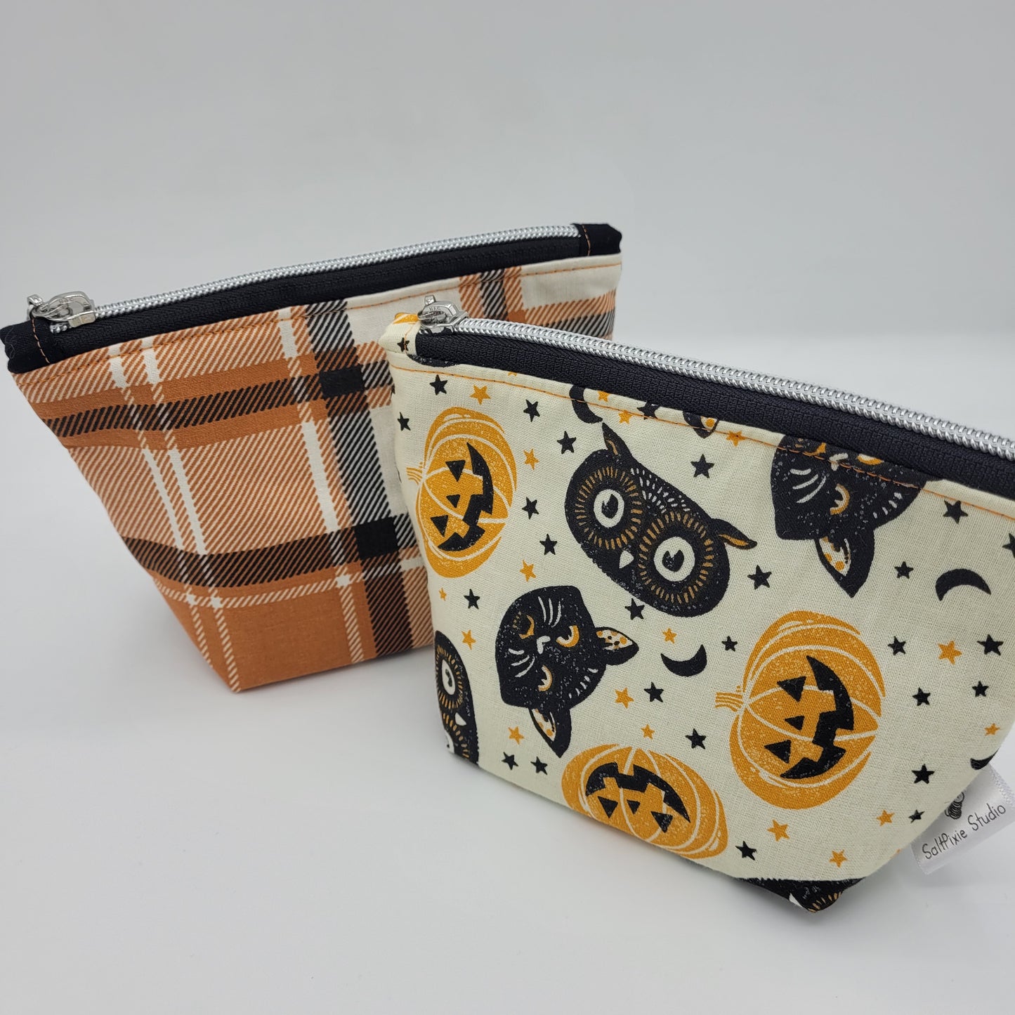 Trinket Bag | Cotton Full Panel | Spooky Pumpkins & Owl Faces