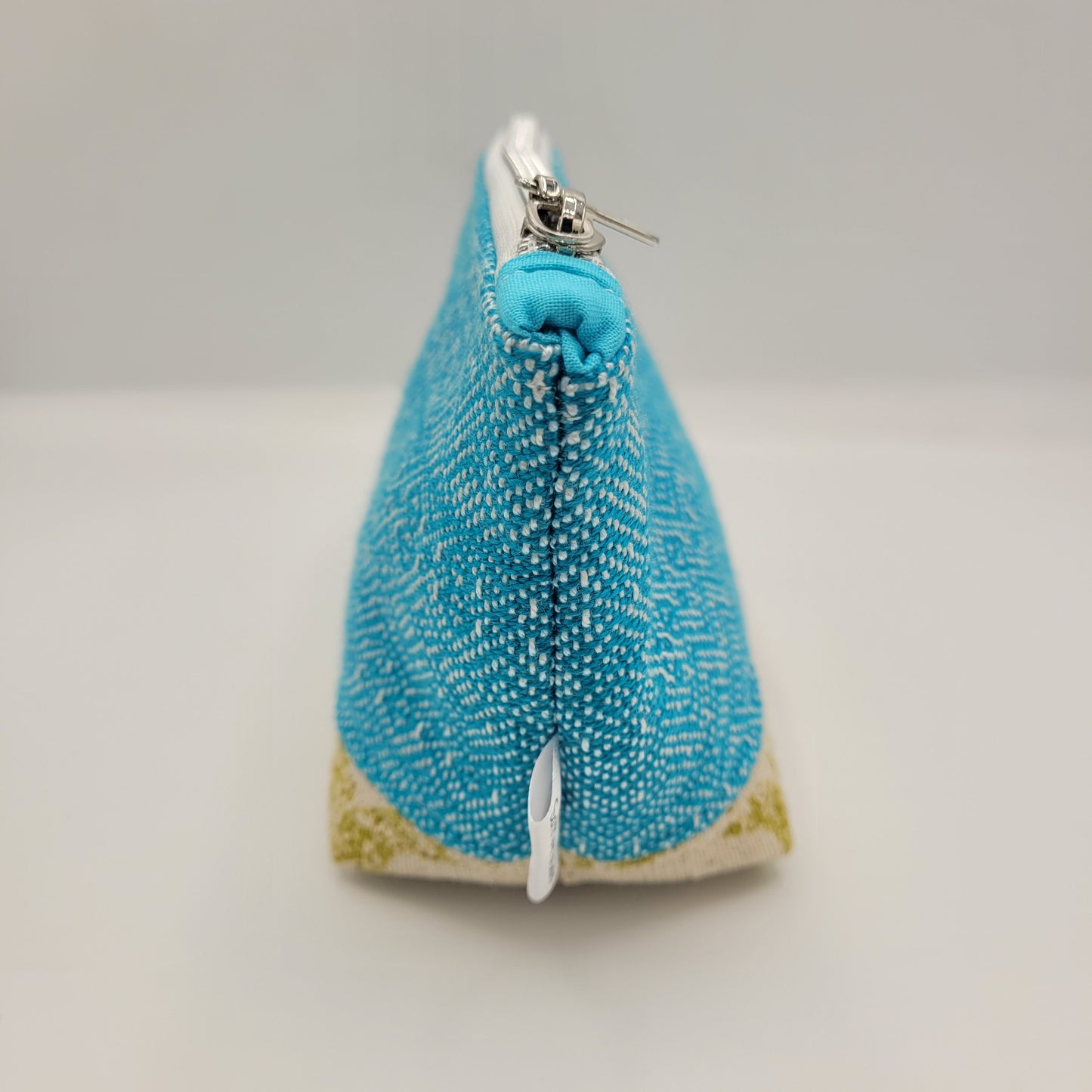 Zipper Pouch | Handwoven + Linen | Turquoise Green/Tan | Small