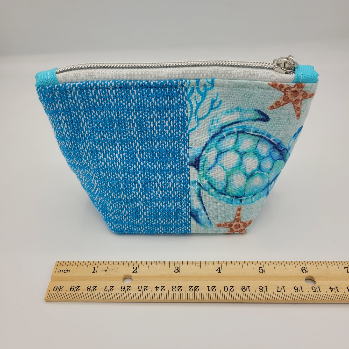 Trinket Bag | Handwoven + Cotton | Teal Turtles & Sea Stars