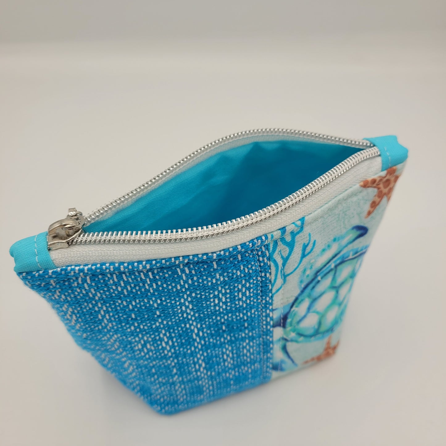 Trinket Bag | Handwoven + Cotton | Teal Turtles & Sea Stars