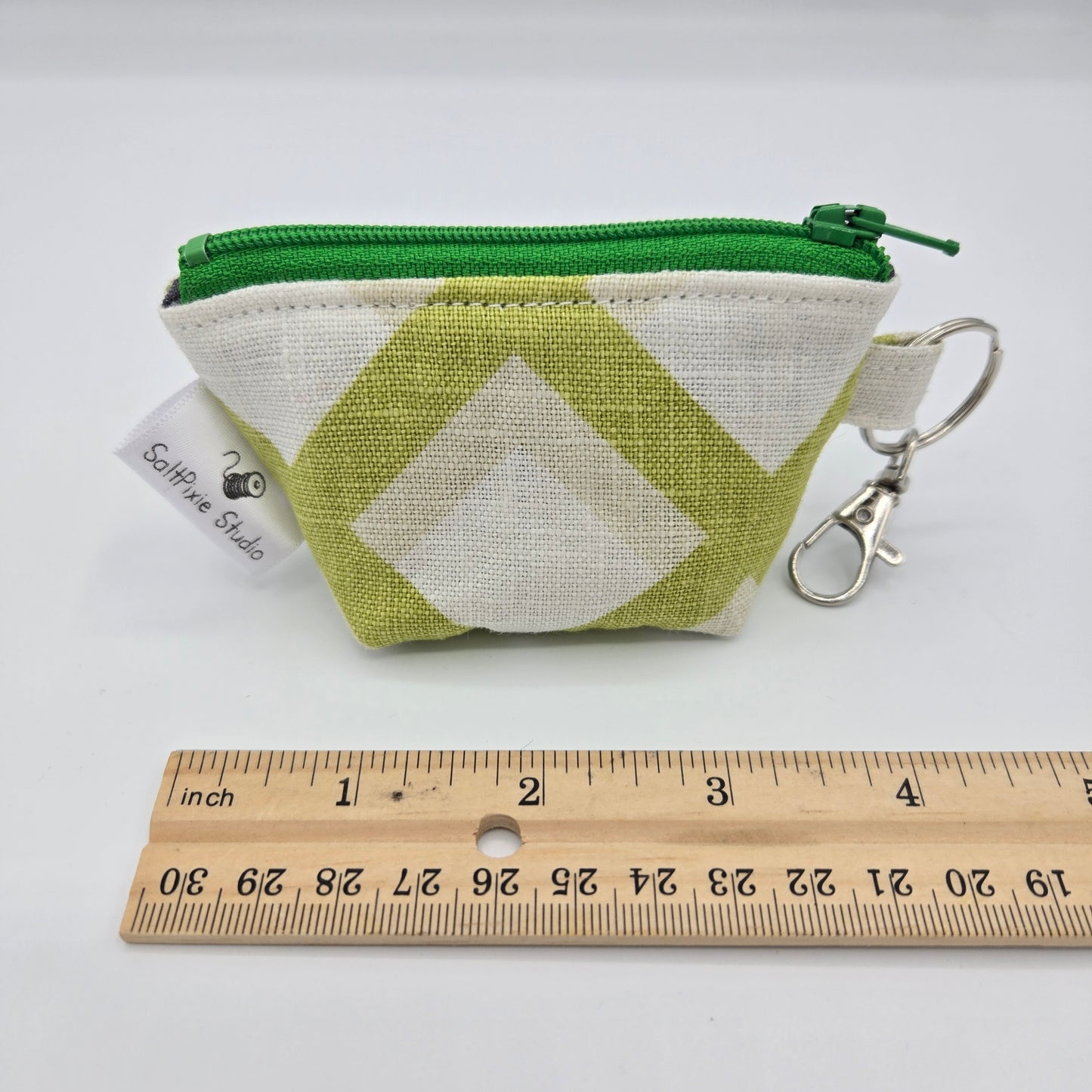 Super Tiny Mini Zip Clip Pouch | Handwoven & Linen | Olive and Lime Stripes